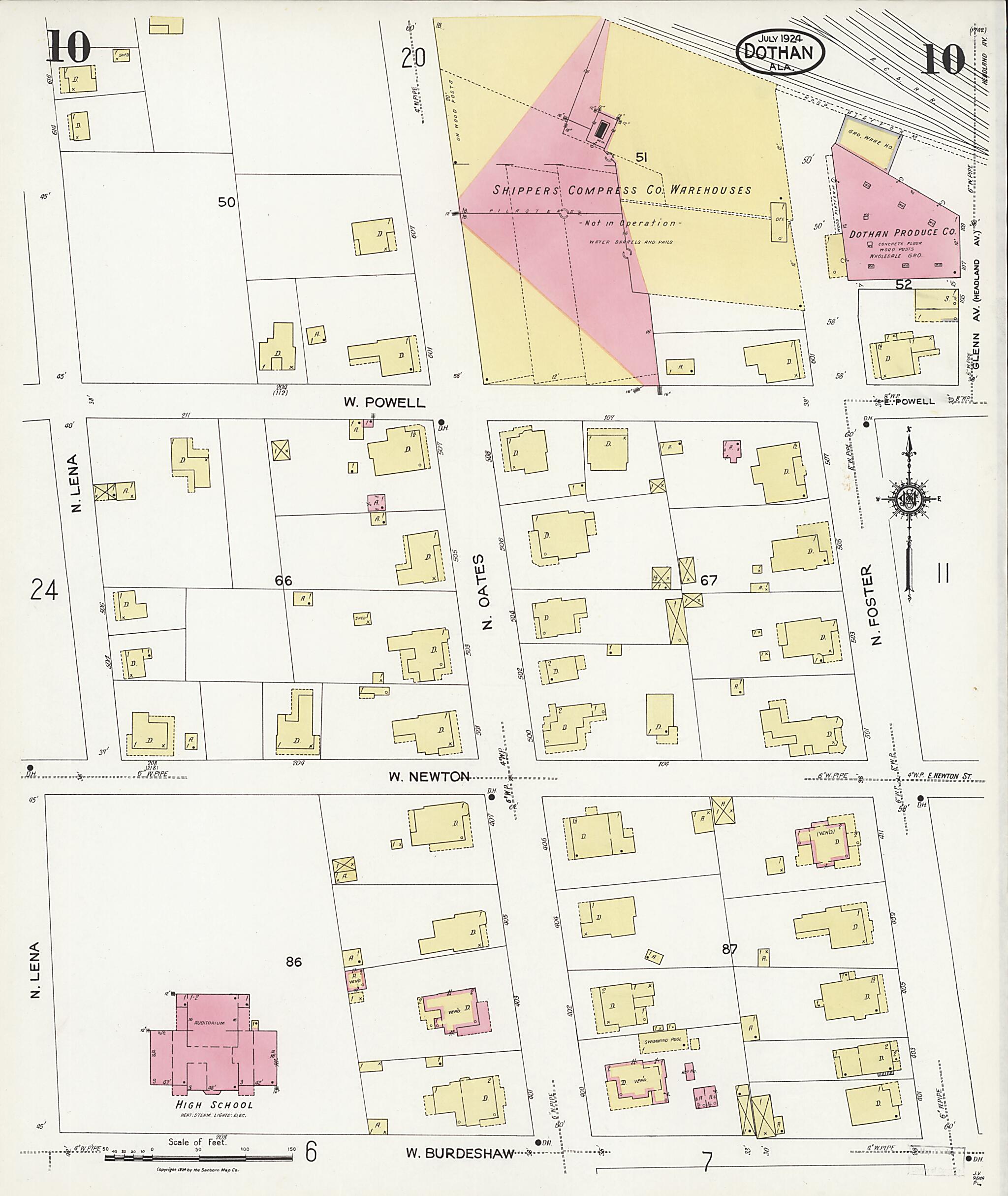 This old map of Dothan, Houston County, Alabama was created by Sanborn Map Company in 1924