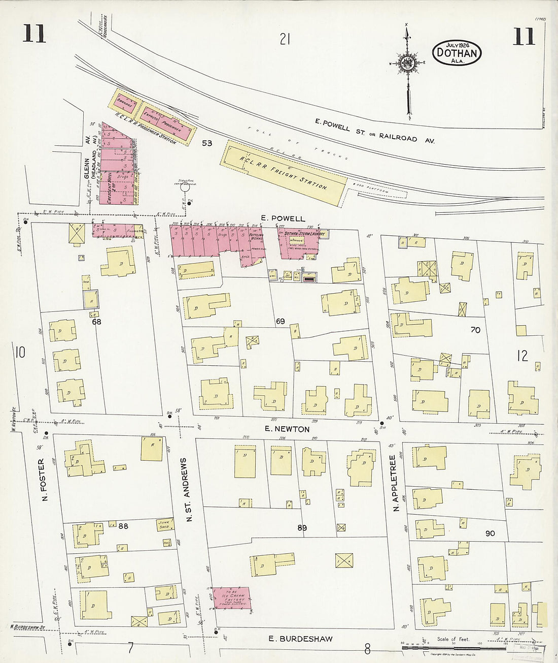 This old map of Dothan, Houston County, Alabama was created by Sanborn Map Company in 1924