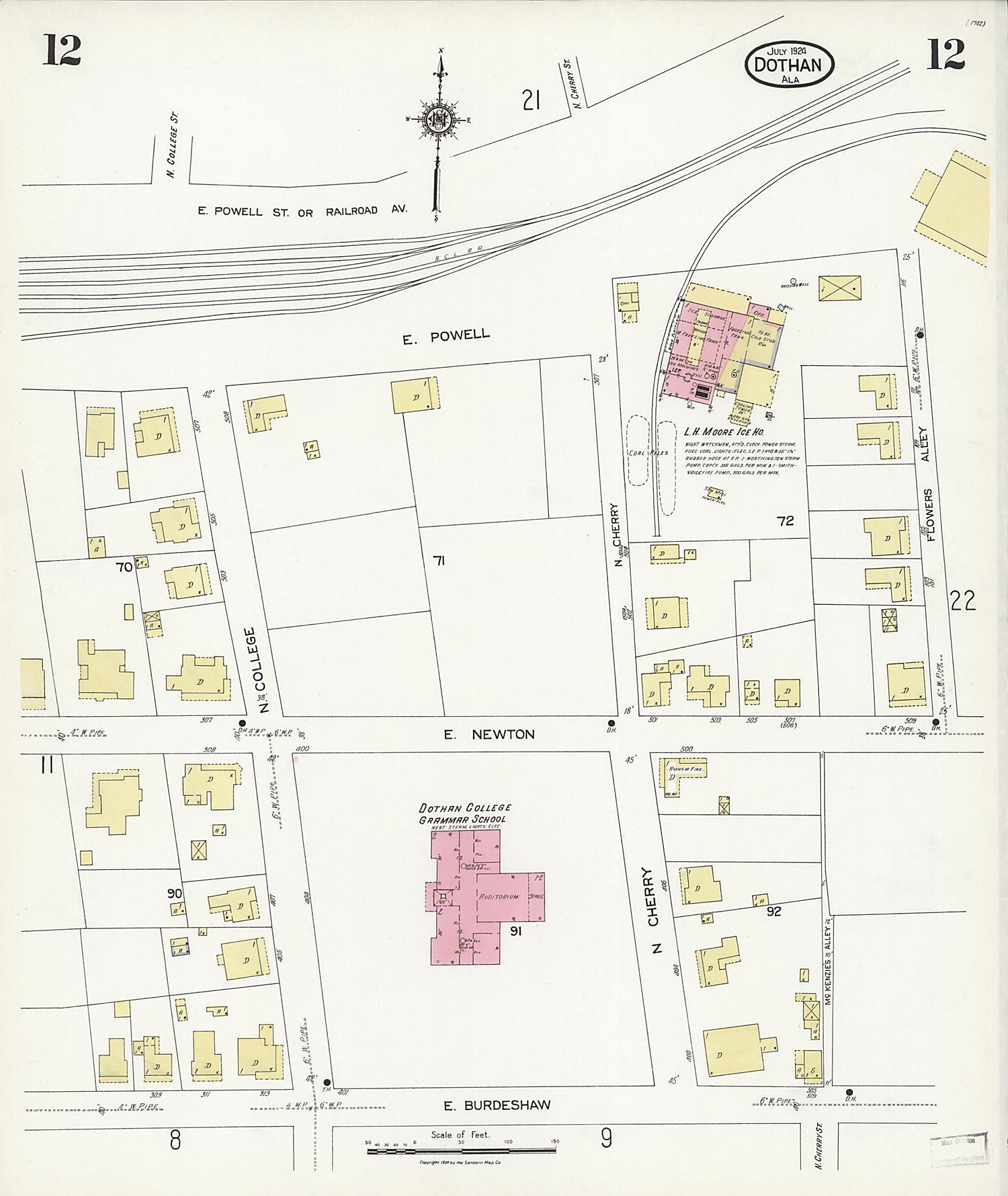 This old map of Dothan, Houston County, Alabama was created by Sanborn Map Company in 1924