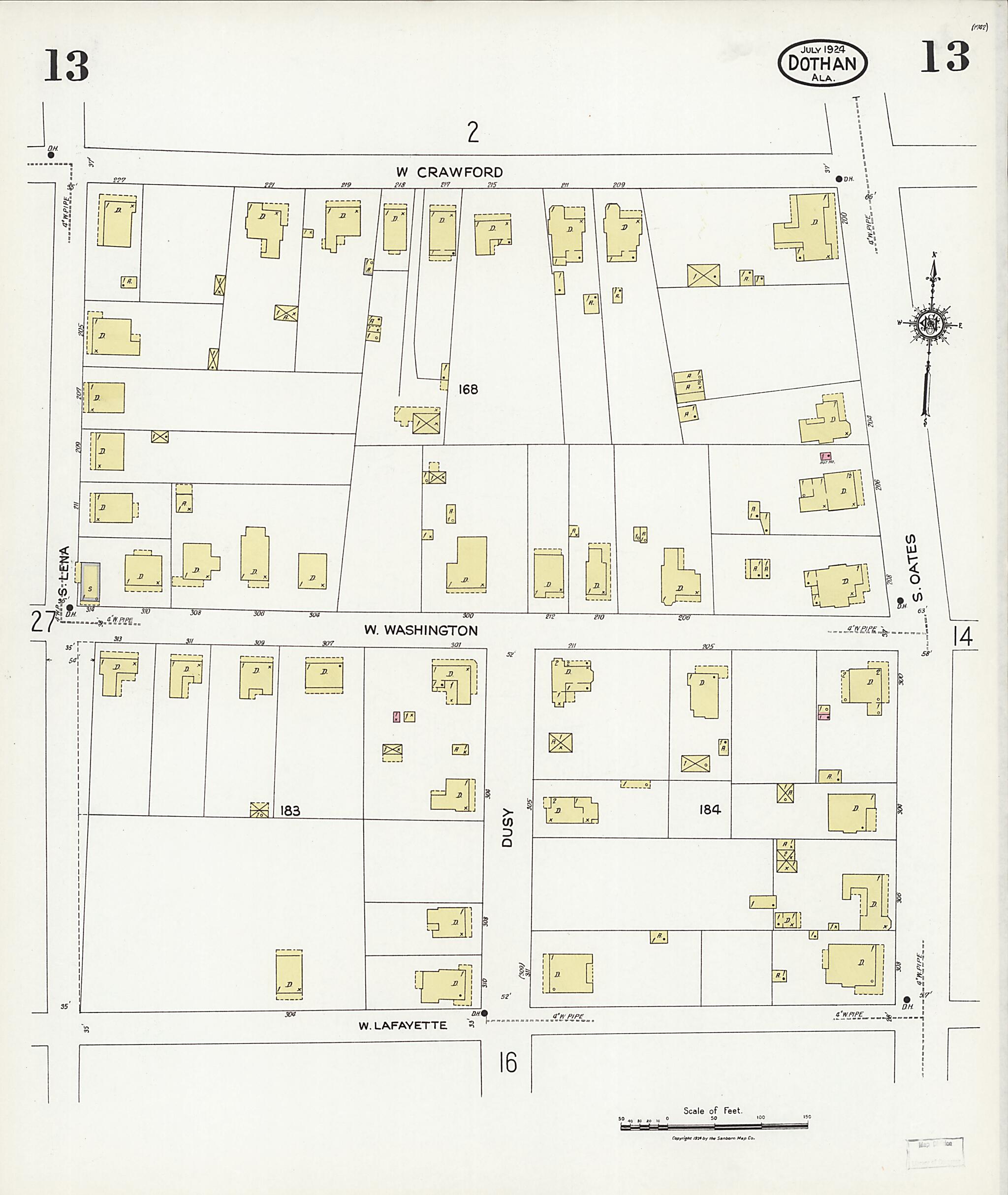 This old map of Dothan, Houston County, Alabama was created by Sanborn Map Company in 1924