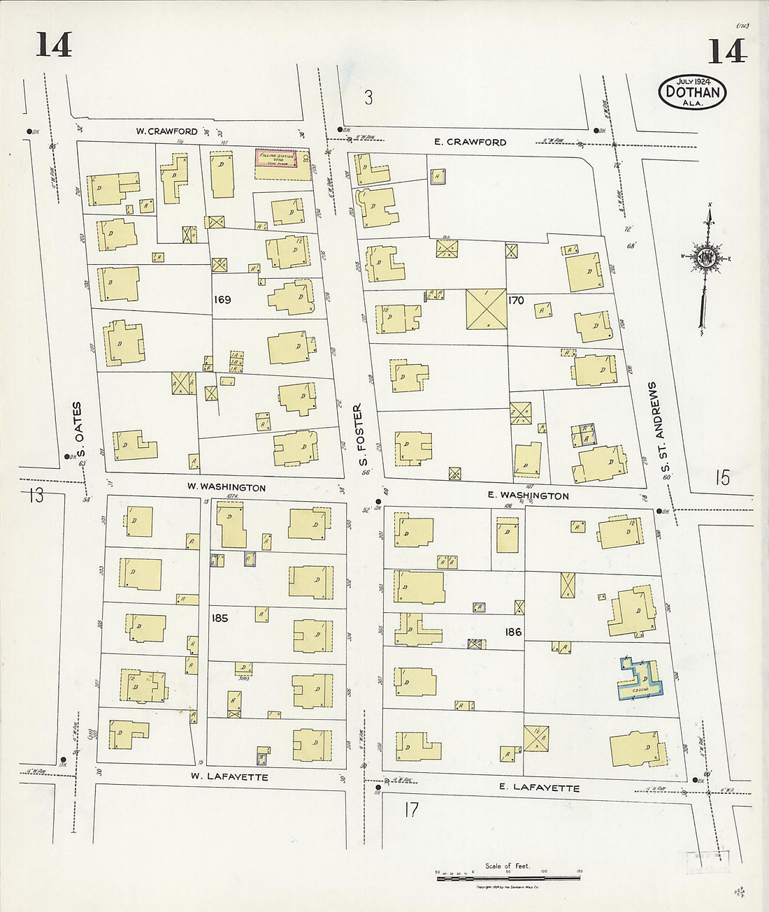 This old map of Dothan, Houston County, Alabama was created by Sanborn Map Company in 1924