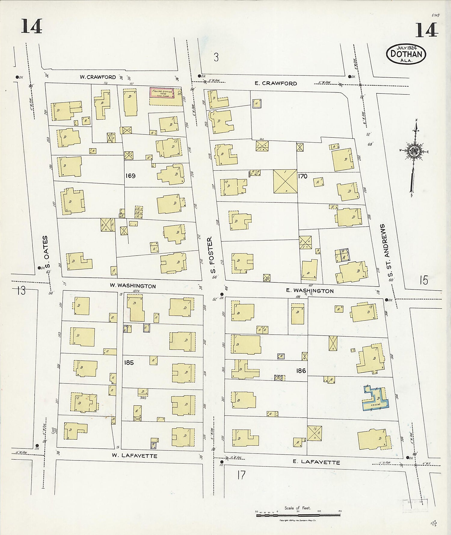 This old map of Dothan, Houston County, Alabama was created by Sanborn Map Company in 1924