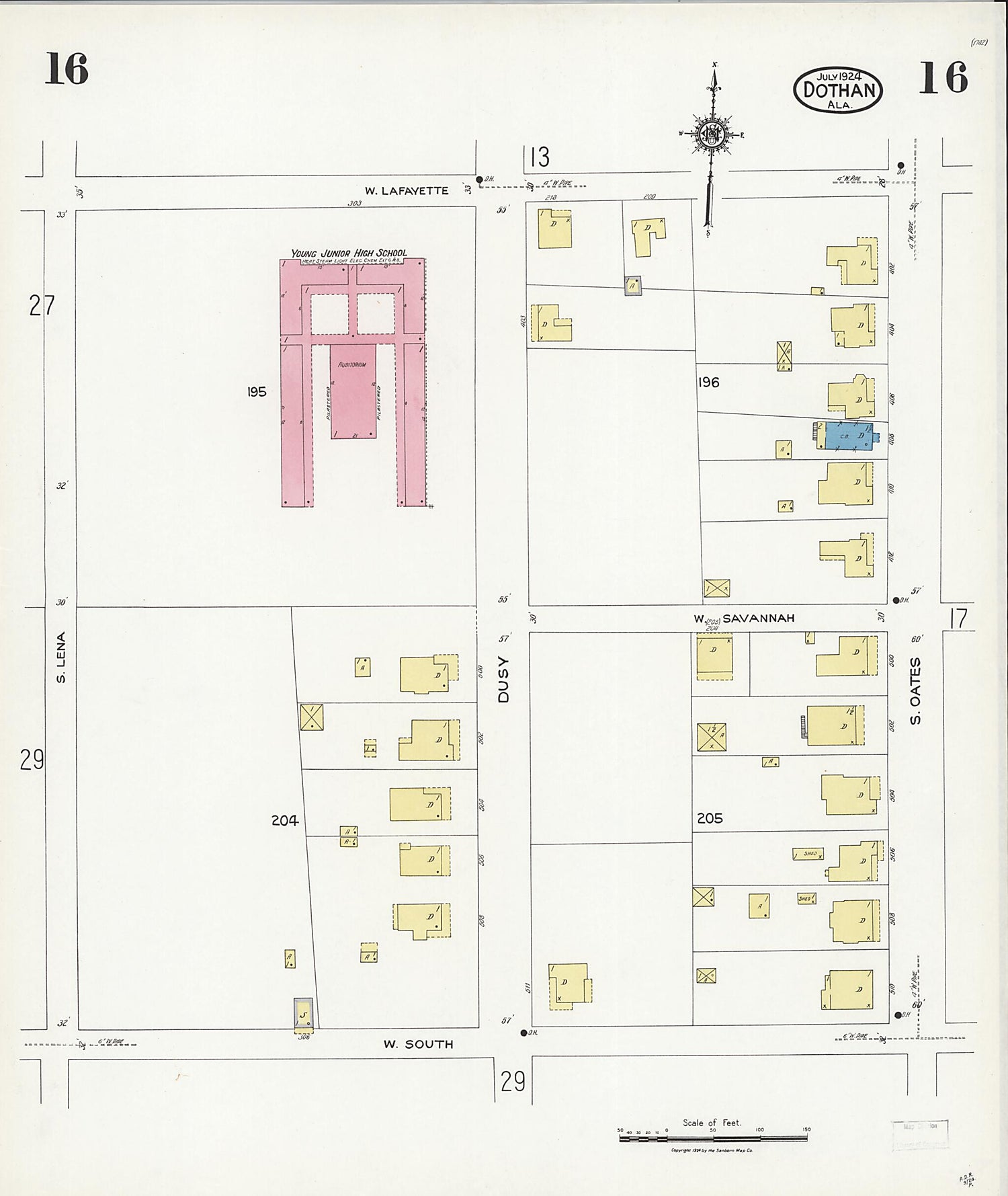 This old map of Dothan, Houston County, Alabama was created by Sanborn Map Company in 1924