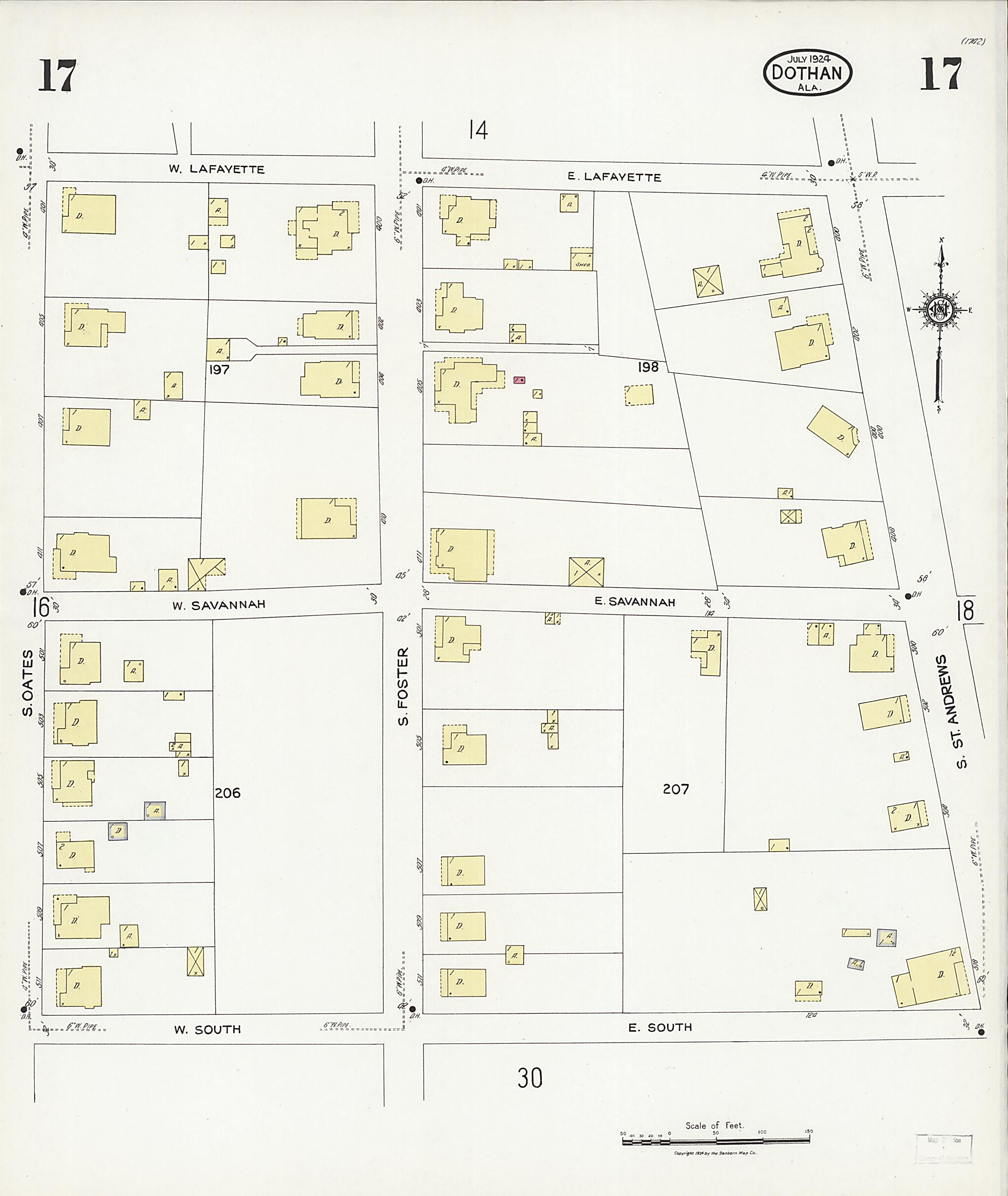 This old map of Dothan, Houston County, Alabama was created by Sanborn Map Company in 1924