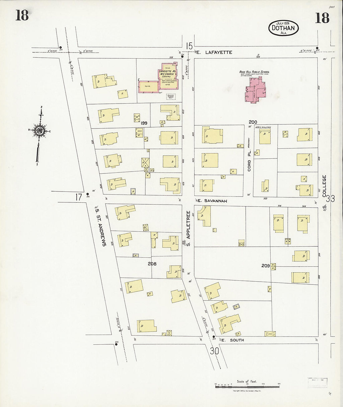 This old map of Dothan, Houston County, Alabama was created by Sanborn Map Company in 1924