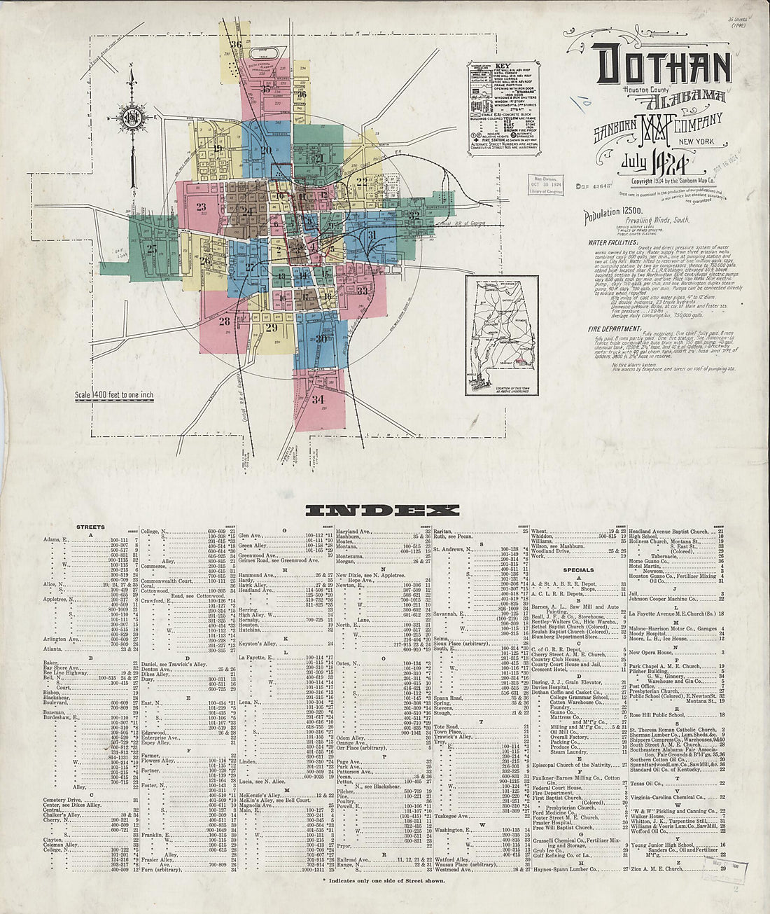 This old map of Dothan, Houston County, Alabama was created by Sanborn Map Company in 1924