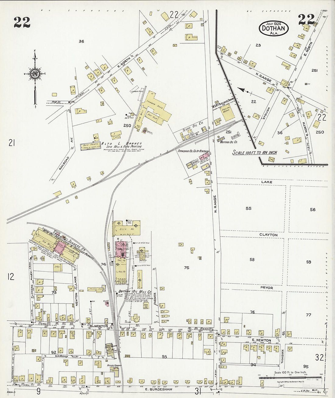 This old map of Dothan, Houston County, Alabama was created by Sanborn Map Company in 1924