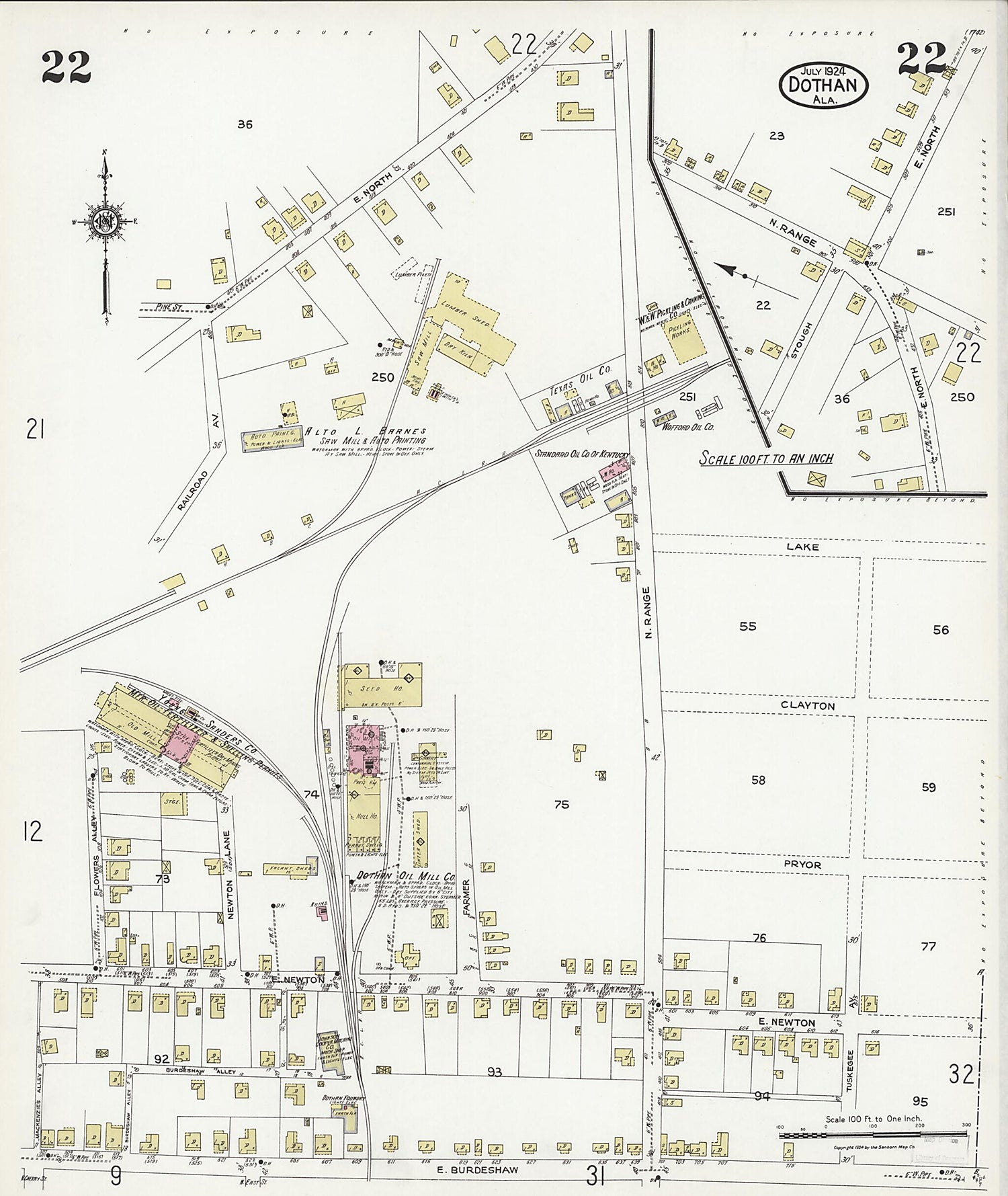 This old map of Dothan, Houston County, Alabama was created by Sanborn Map Company in 1924