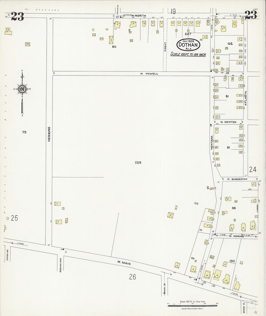 This old map of Dothan, Houston County, Alabama was created by Sanborn Map Company in 1924