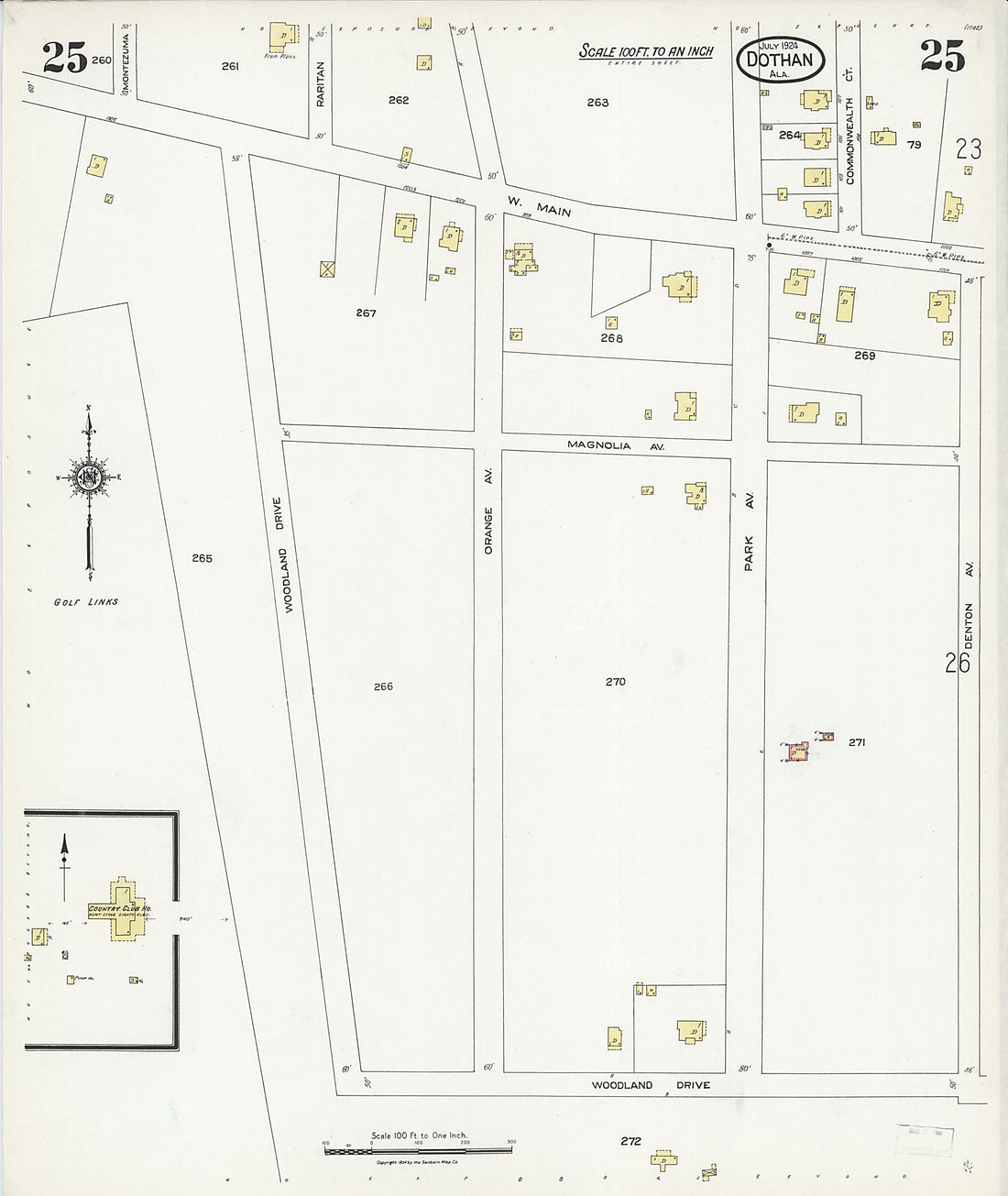 This old map of Dothan, Houston County, Alabama was created by Sanborn Map Company in 1924