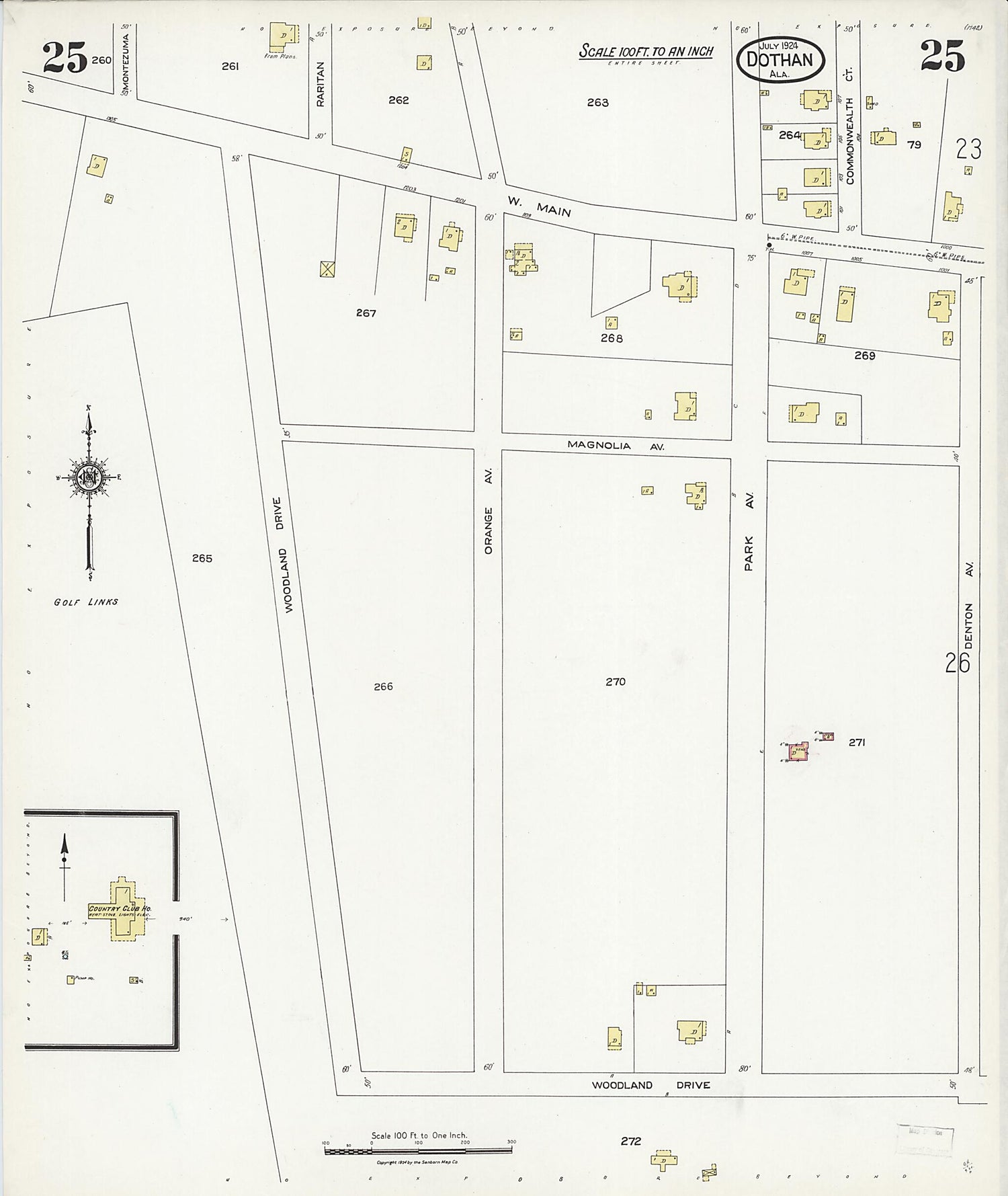 This old map of Dothan, Houston County, Alabama was created by Sanborn Map Company in 1924