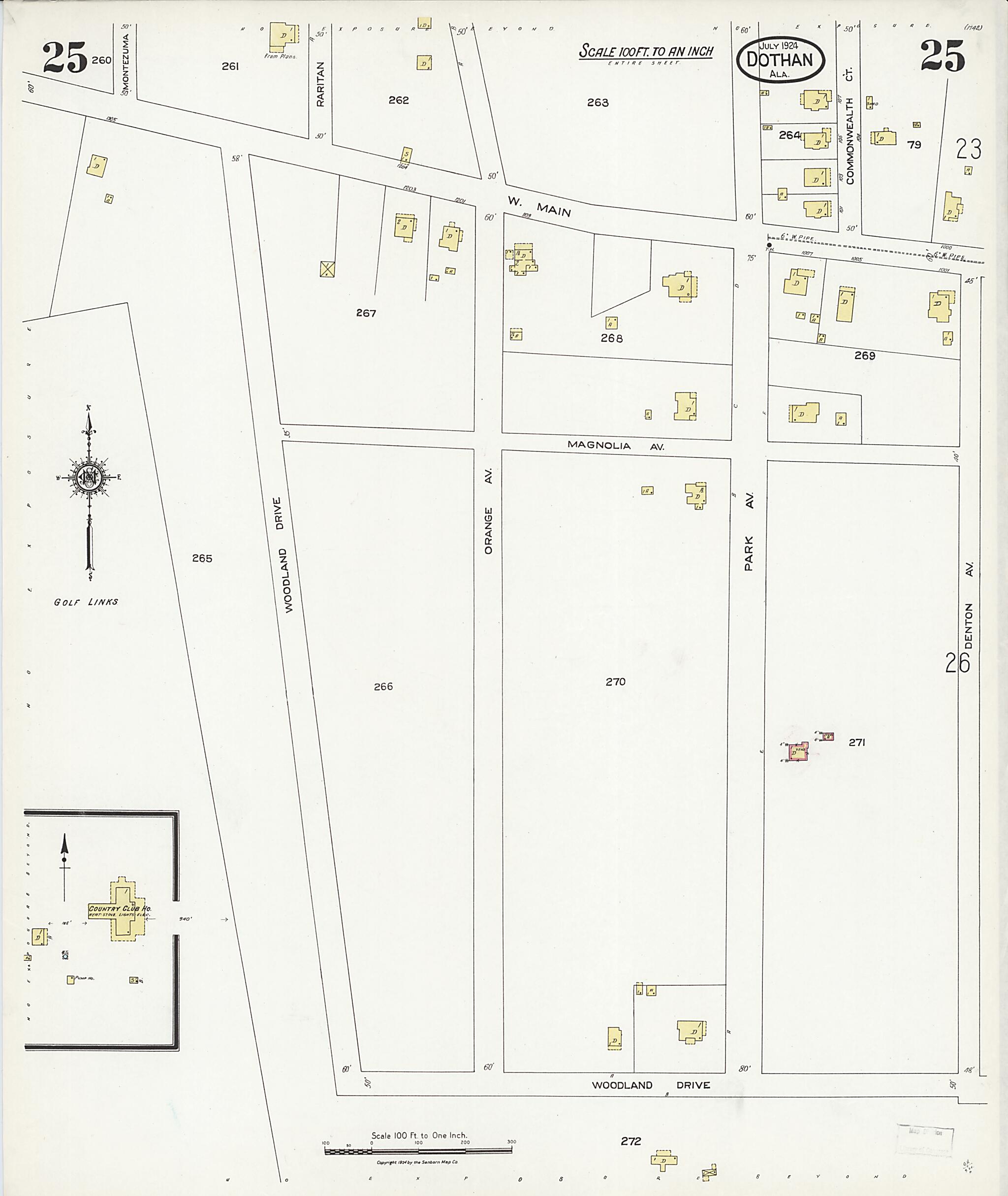 This old map of Dothan, Houston County, Alabama was created by Sanborn Map Company in 1924