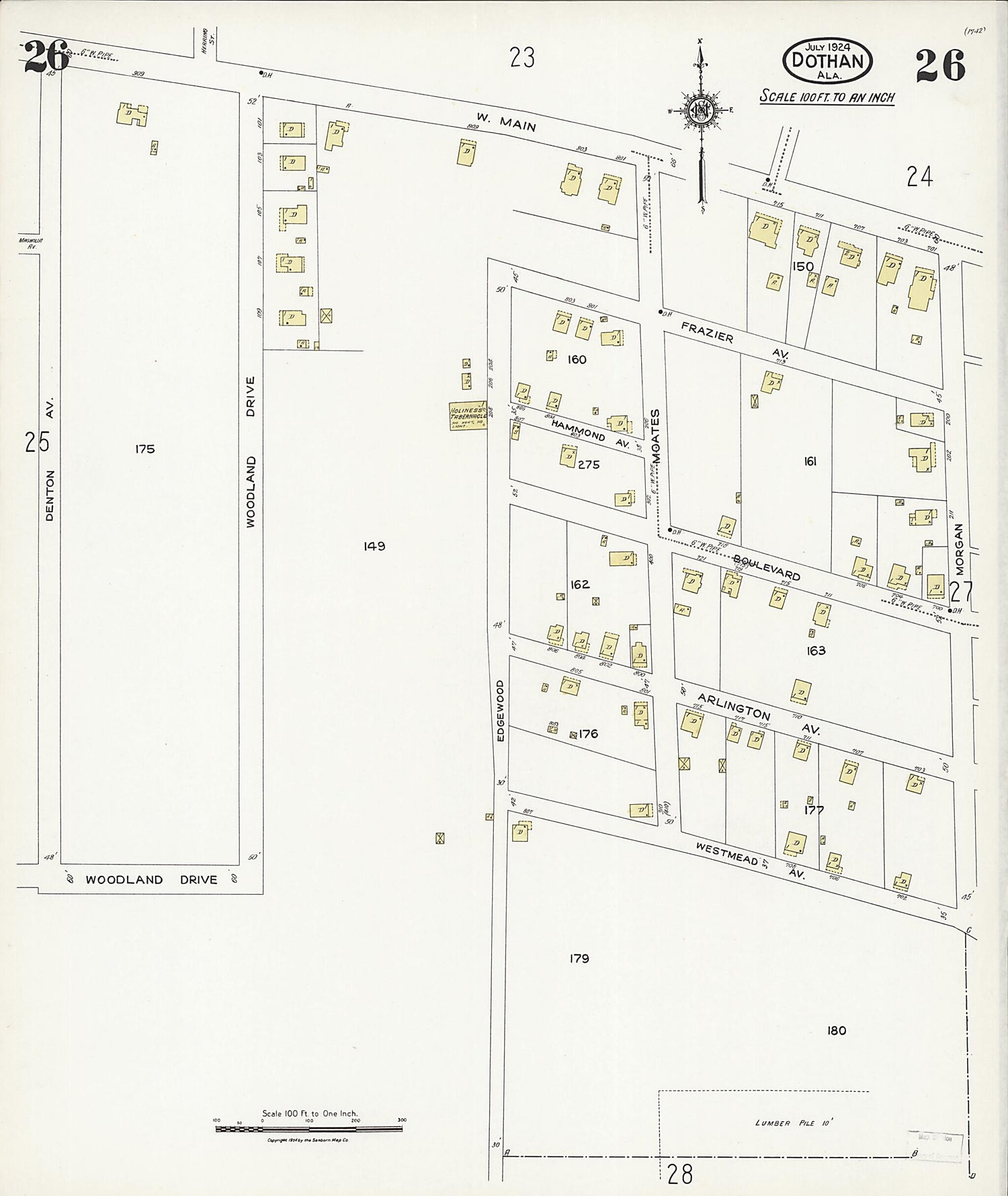 This old map of Dothan, Houston County, Alabama was created by Sanborn Map Company in 1924