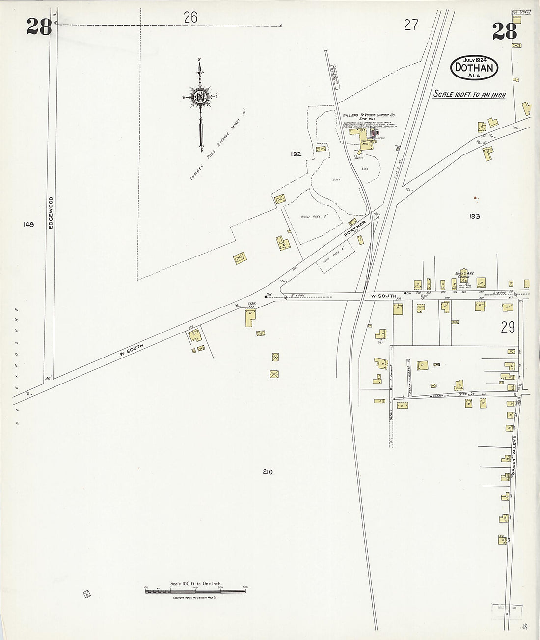 This old map of Dothan, Houston County, Alabama was created by Sanborn Map Company in 1924