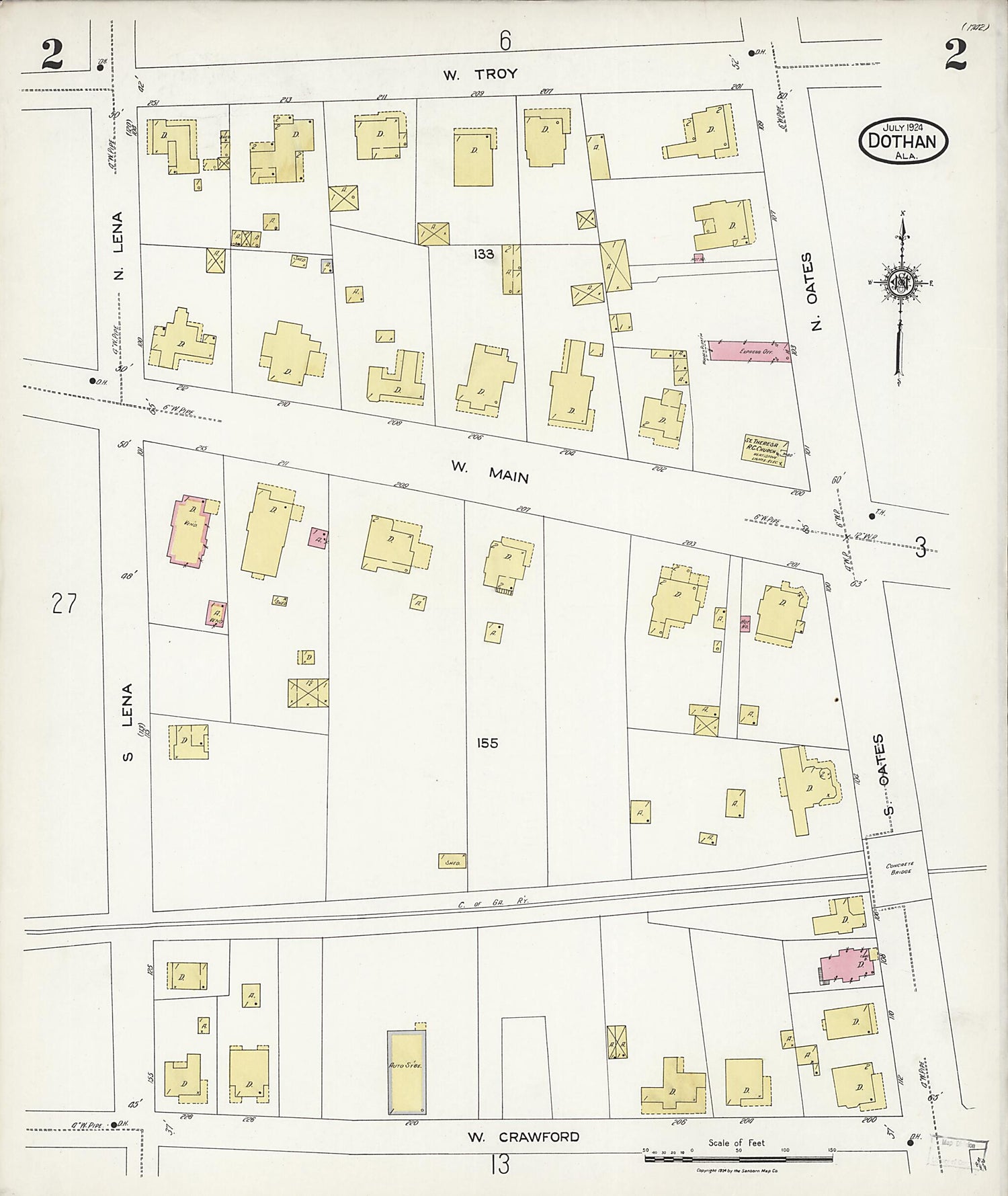 This old map of Dothan, Houston County, Alabama was created by Sanborn Map Company in 1924