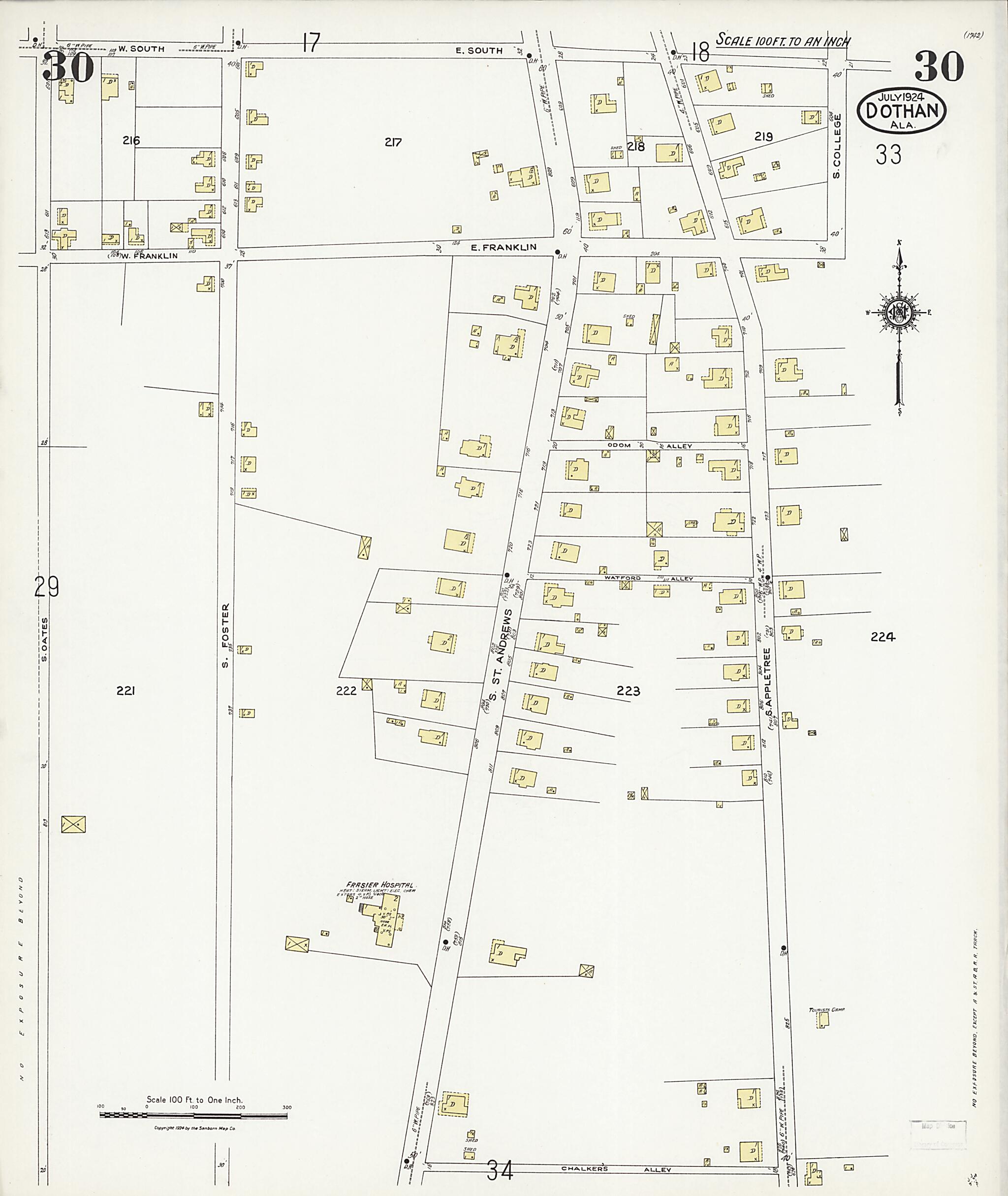 This old map of Dothan, Houston County, Alabama was created by Sanborn Map Company in 1924