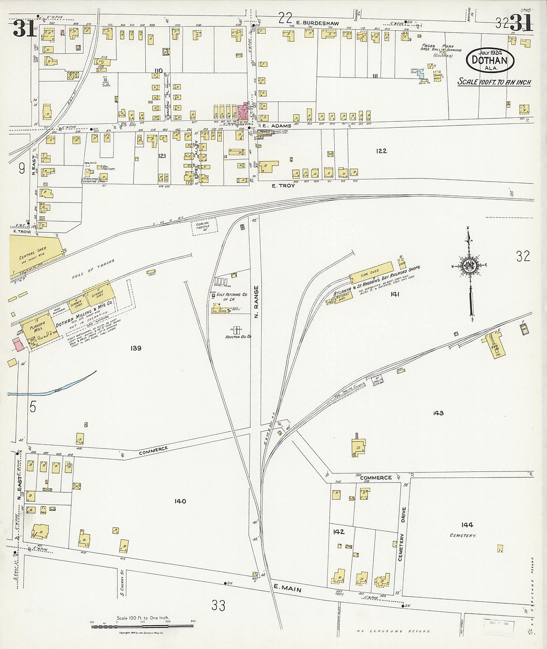 This old map of Dothan, Houston County, Alabama was created by Sanborn Map Company in 1924