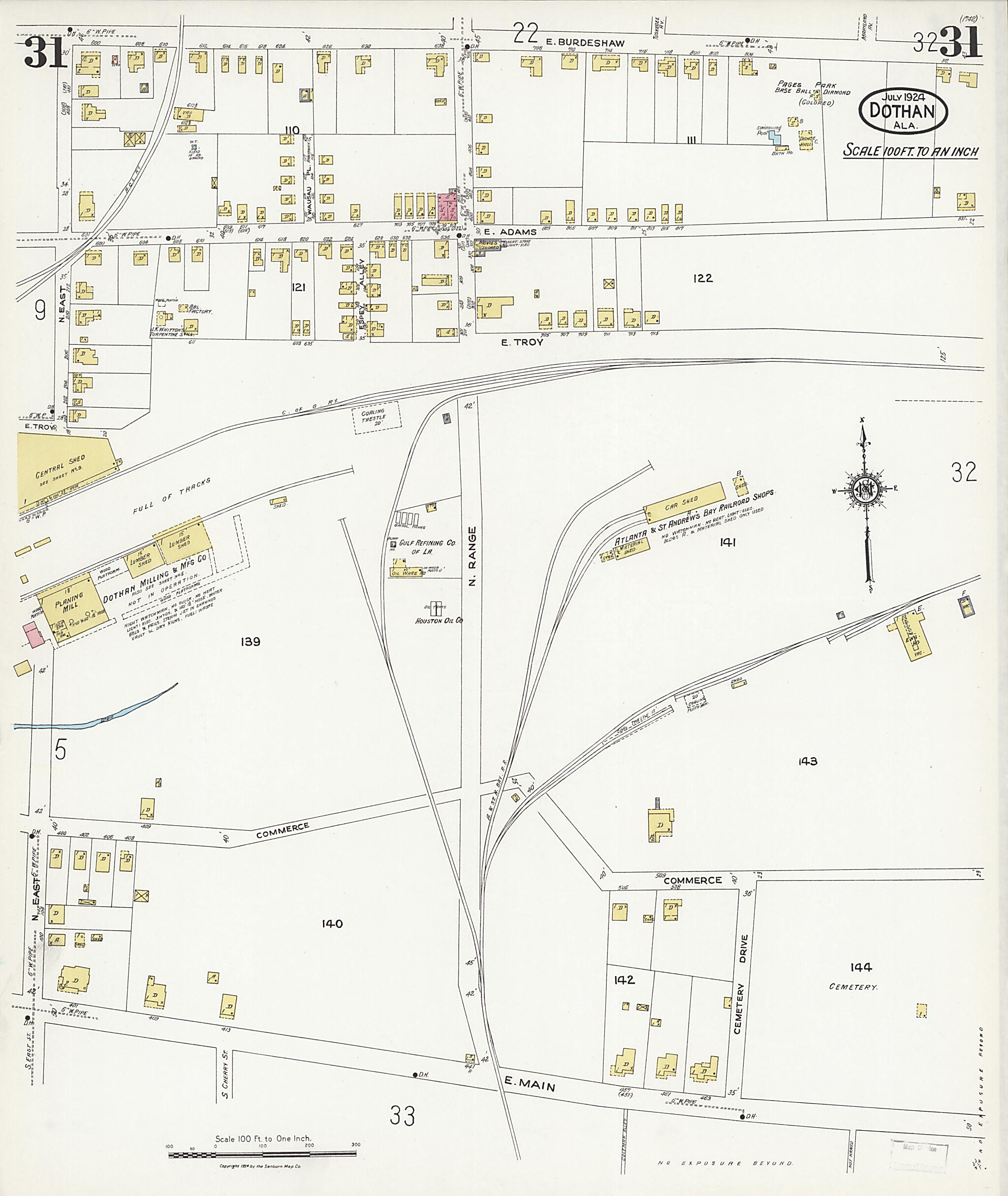 This old map of Dothan, Houston County, Alabama was created by Sanborn Map Company in 1924