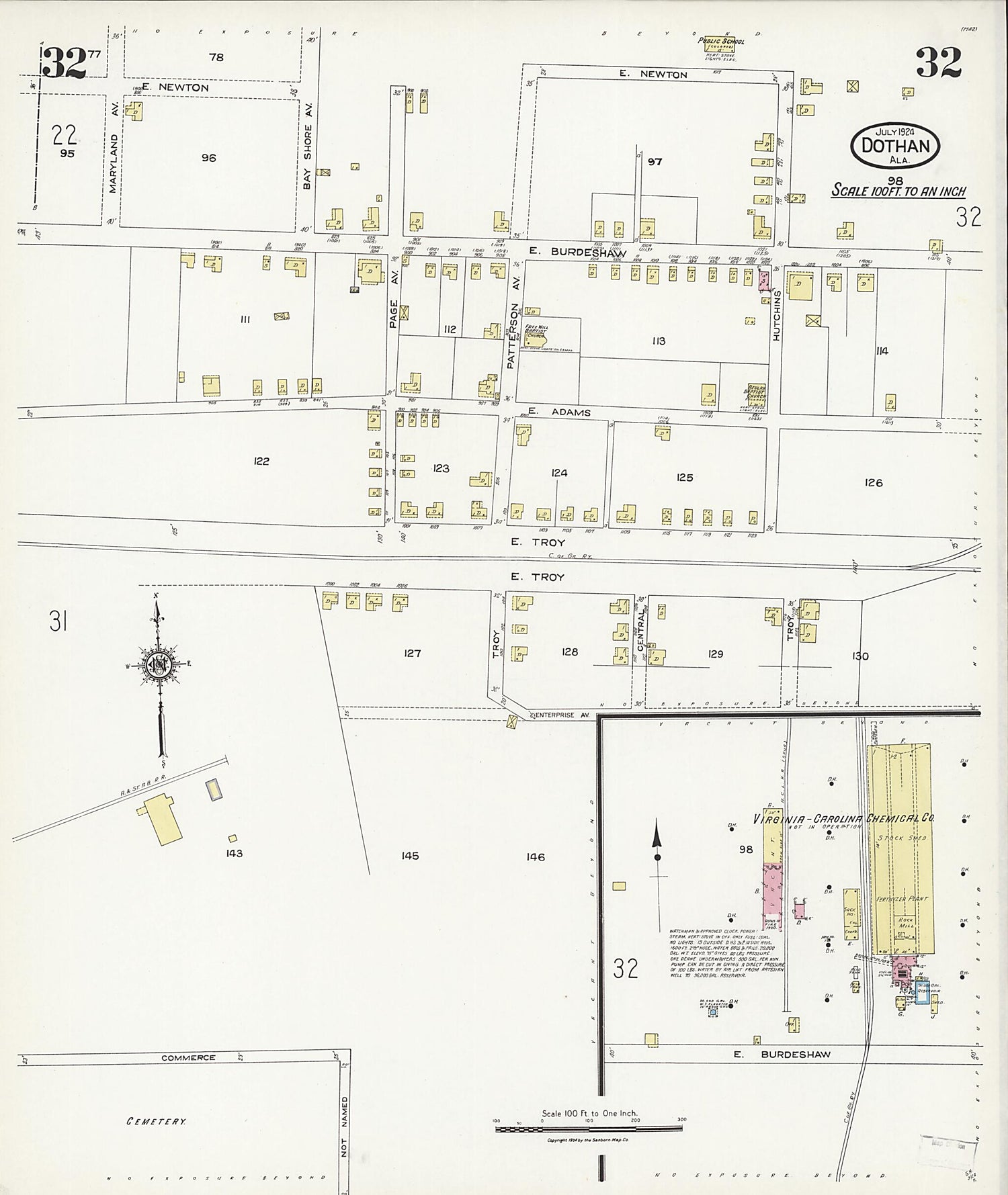 This old map of Dothan, Houston County, Alabama was created by Sanborn Map Company in 1924