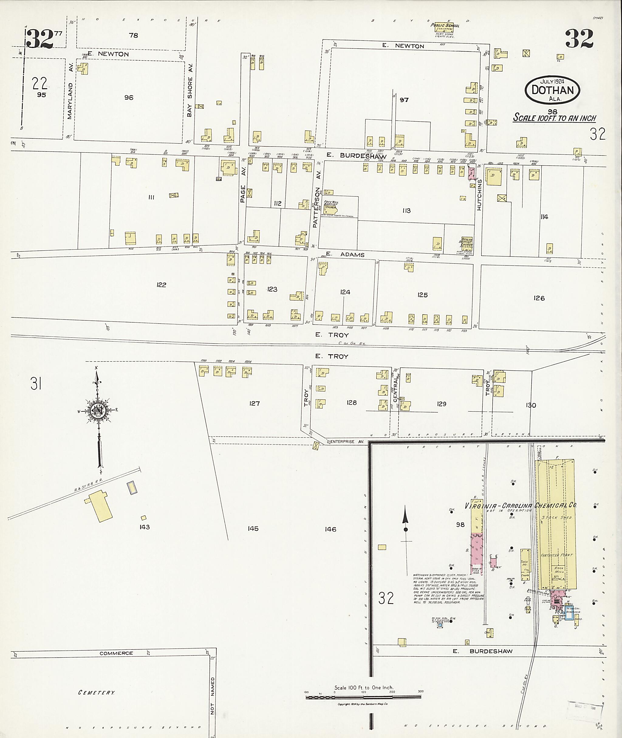 This old map of Dothan, Houston County, Alabama was created by Sanborn Map Company in 1924