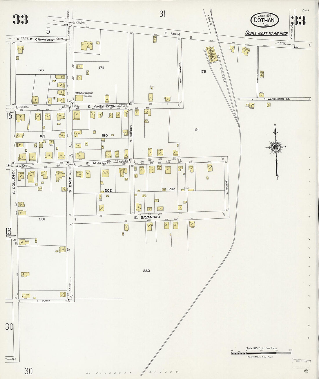 This old map of Dothan, Houston County, Alabama was created by Sanborn Map Company in 1924