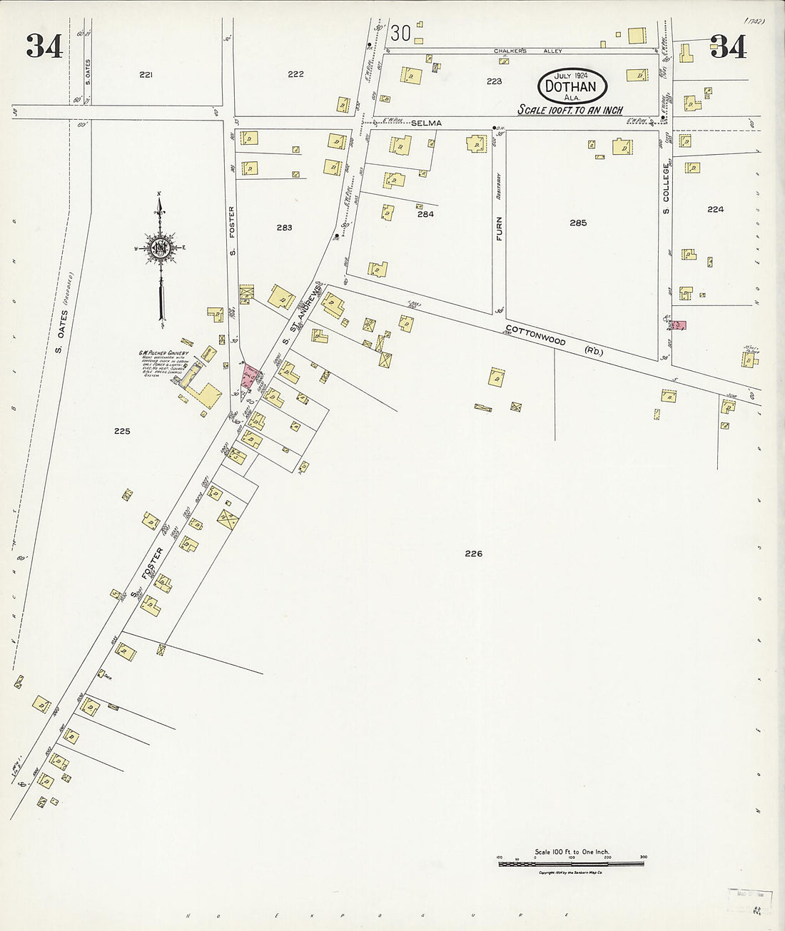 This old map of Dothan, Houston County, Alabama was created by Sanborn Map Company in 1924