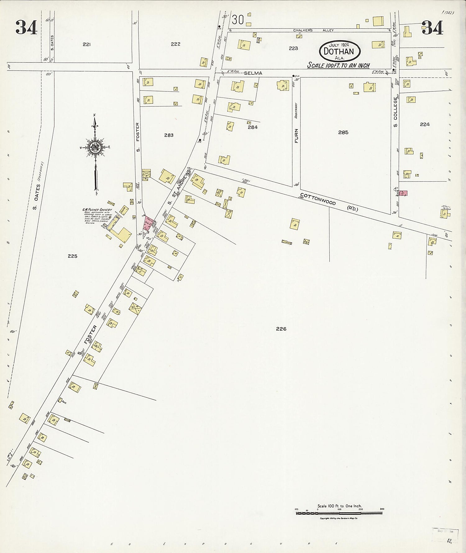 This old map of Dothan, Houston County, Alabama was created by Sanborn Map Company in 1924