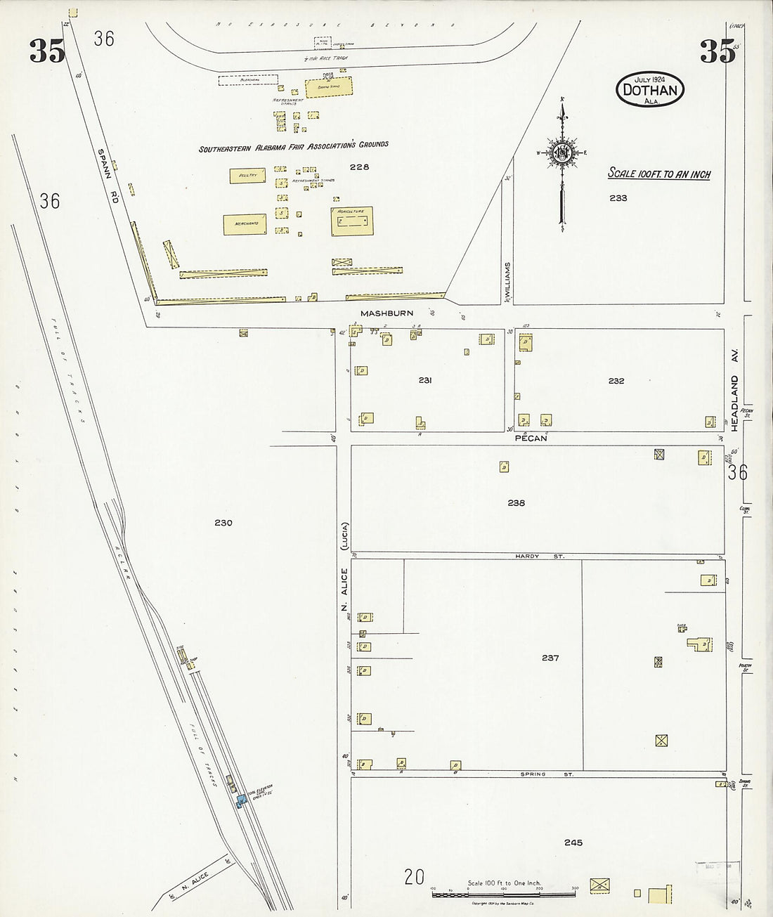 This old map of Dothan, Houston County, Alabama was created by Sanborn Map Company in 1924