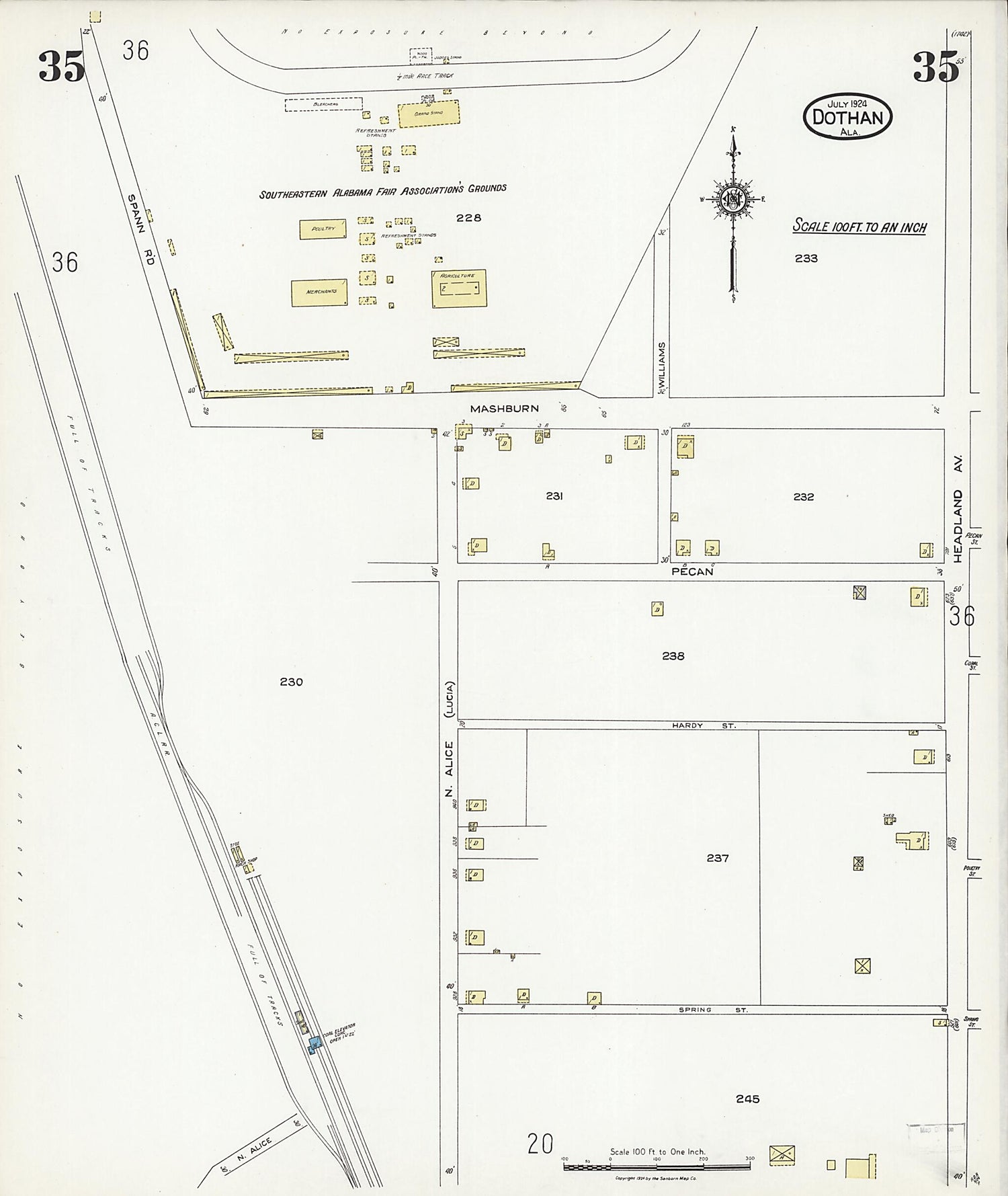 This old map of Dothan, Houston County, Alabama was created by Sanborn Map Company in 1924