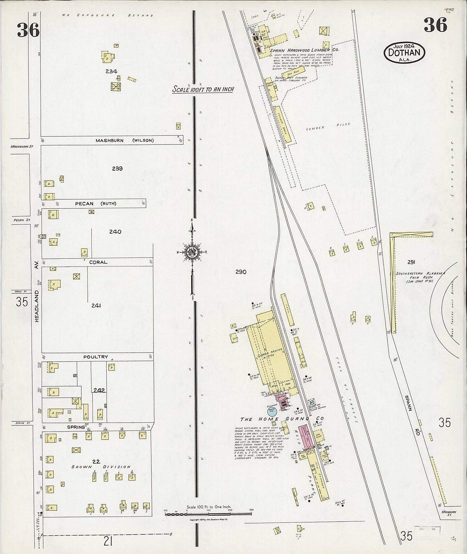 This old map of Dothan, Houston County, Alabama was created by Sanborn Map Company in 1924