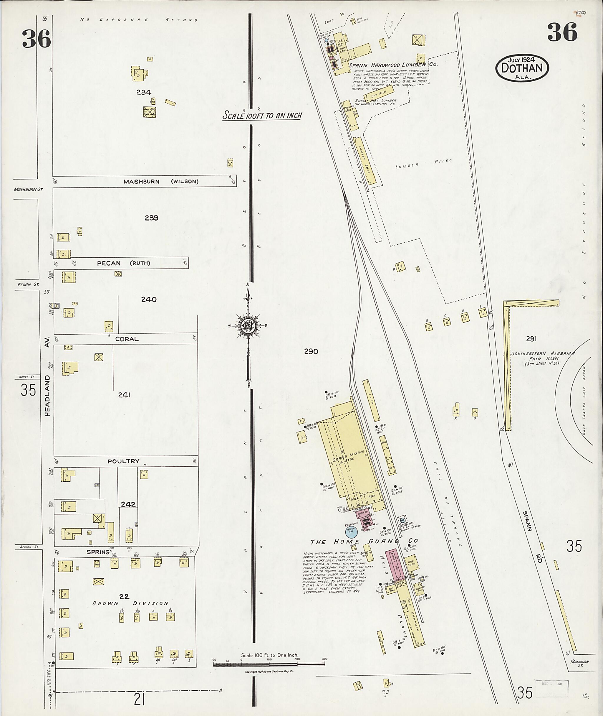 This old map of Dothan, Houston County, Alabama was created by Sanborn Map Company in 1924