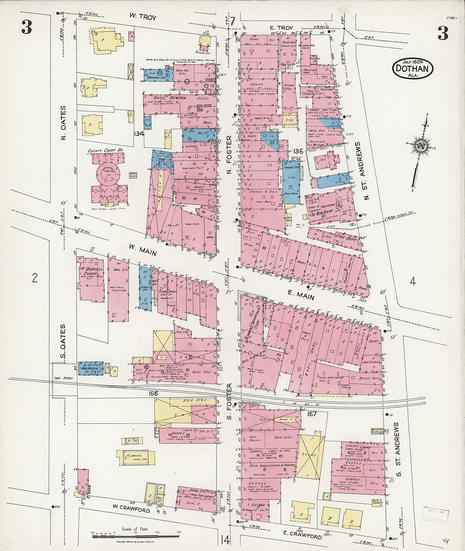 This old map of Dothan, Houston County, Alabama was created by Sanborn Map Company in 1924