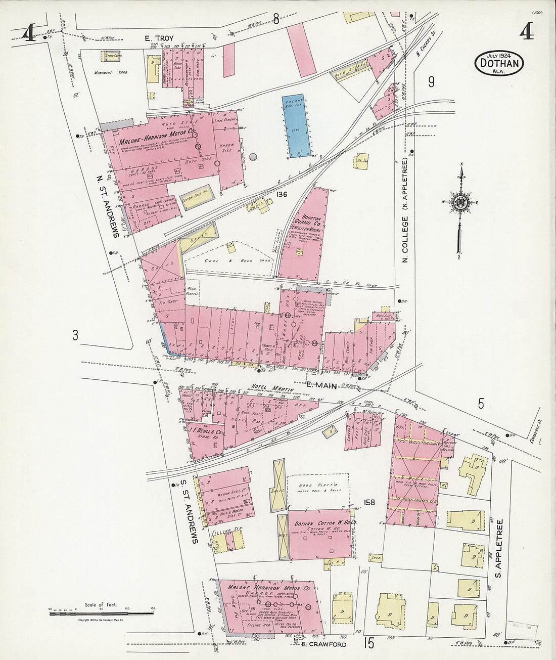 This old map of Dothan, Houston County, Alabama was created by Sanborn Map Company in 1924