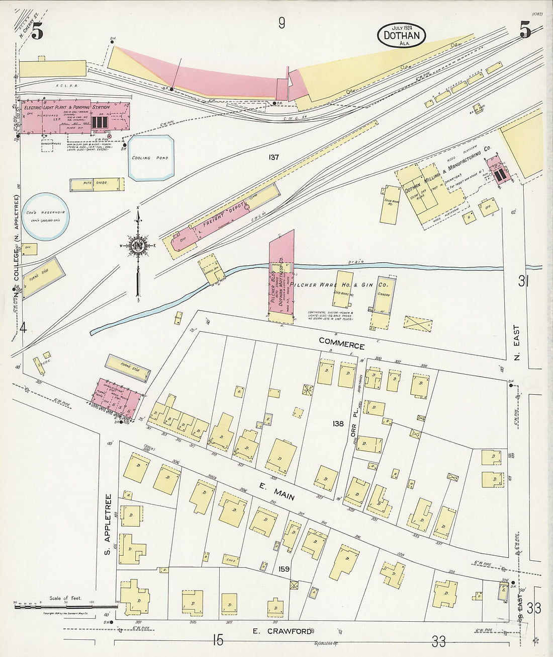 This old map of Dothan, Houston County, Alabama was created by Sanborn Map Company in 1924