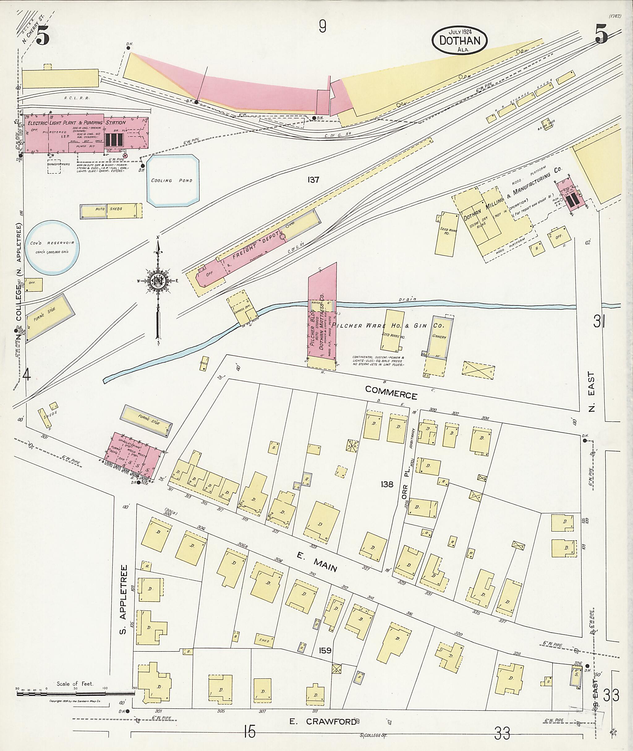 This old map of Dothan, Houston County, Alabama was created by Sanborn Map Company in 1924