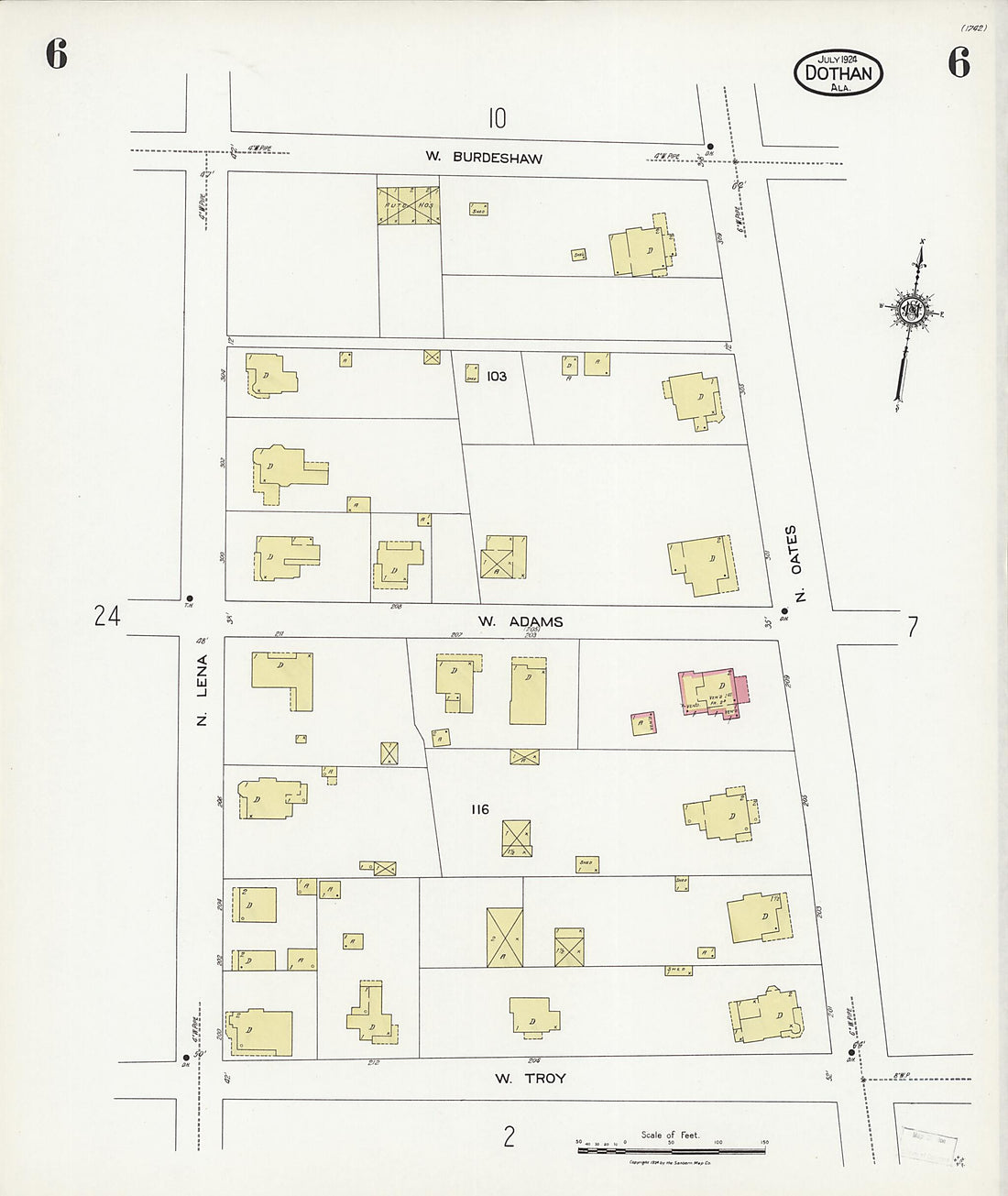 This old map of Dothan, Houston County, Alabama was created by Sanborn Map Company in 1924