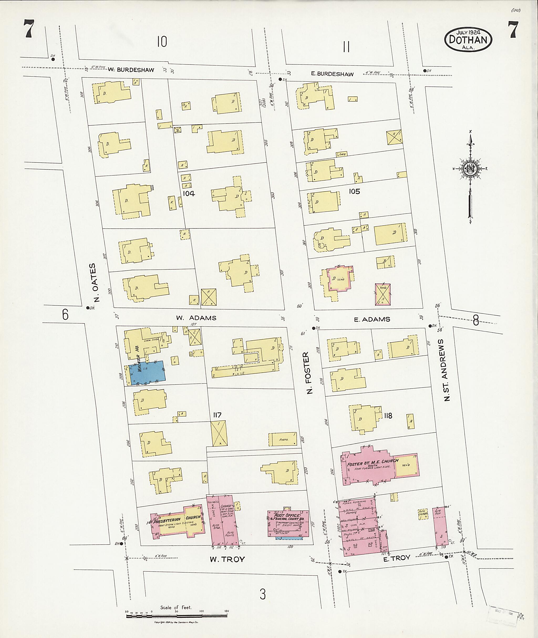 This old map of Dothan, Houston County, Alabama was created by Sanborn Map Company in 1924