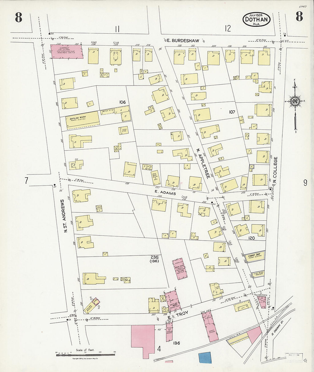 This old map of Dothan, Houston County, Alabama was created by Sanborn Map Company in 1924