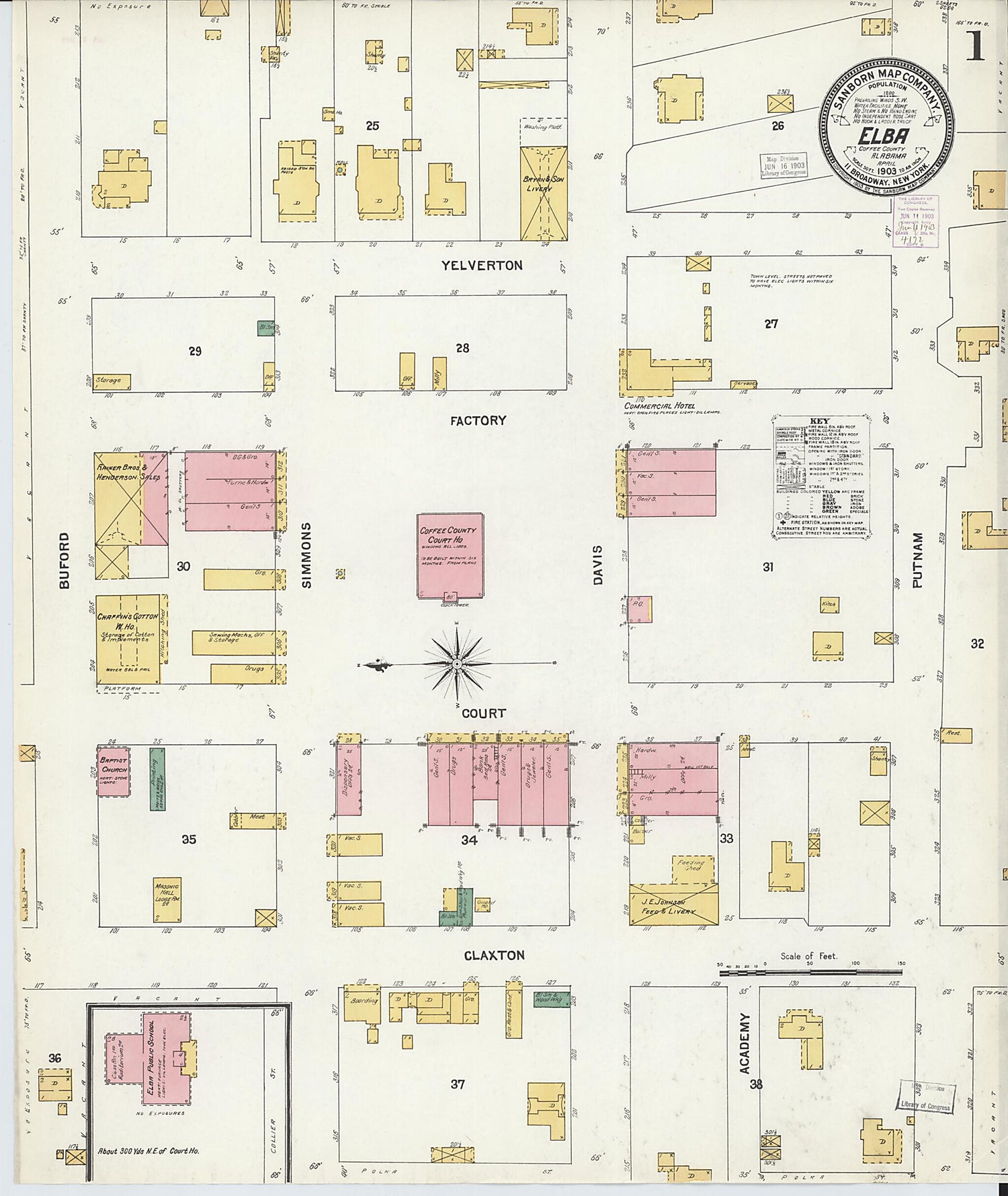 This old map of Elba, Coffee County, Alabama was created by Sanborn Map Company in 1903