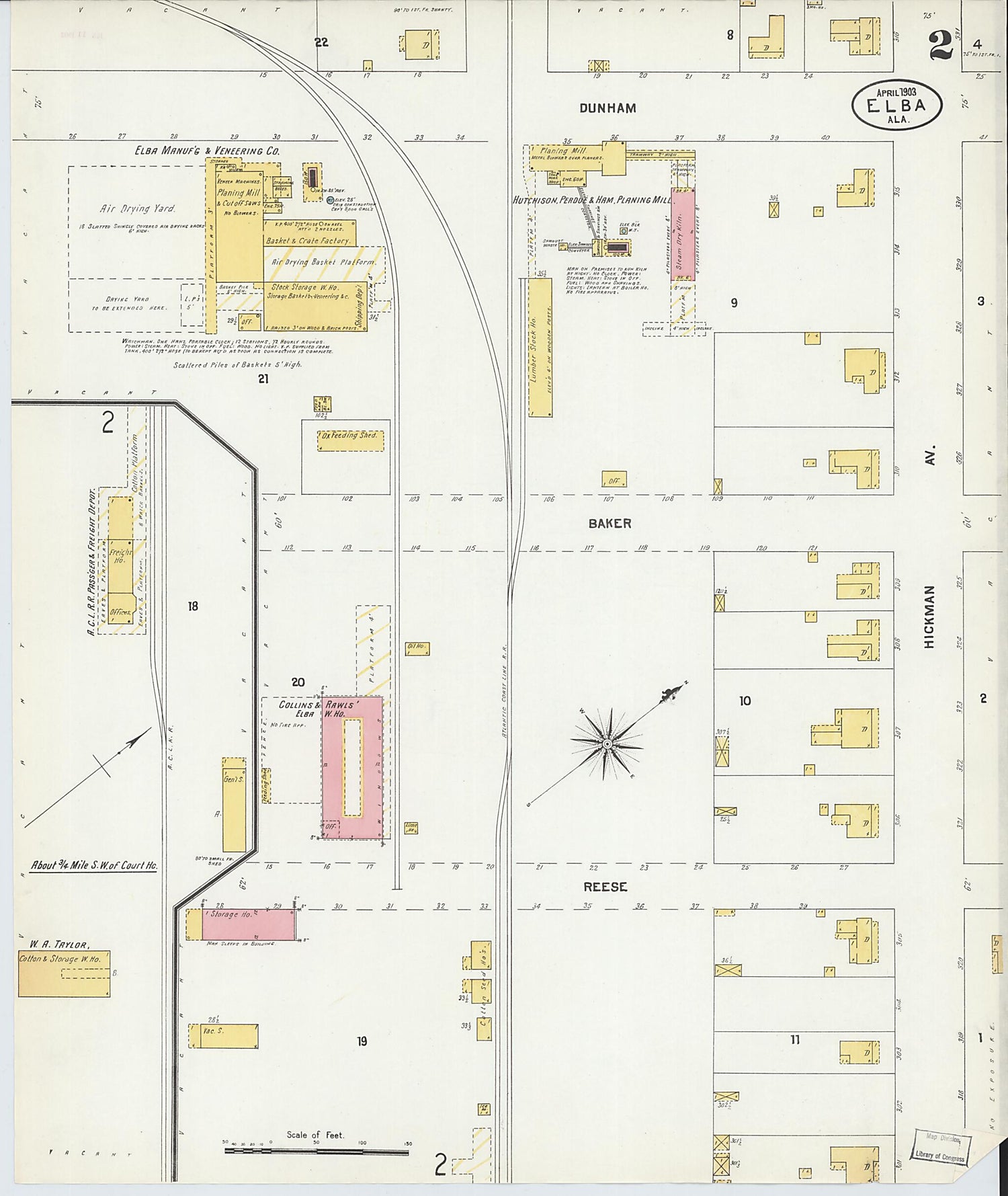 This old map of Elba, Coffee County, Alabama was created by Sanborn Map Company in 1903