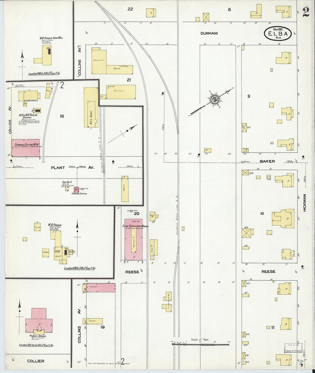 This old map of Elba, Coffee County, Alabama was created by Sanborn Map Company in 1910