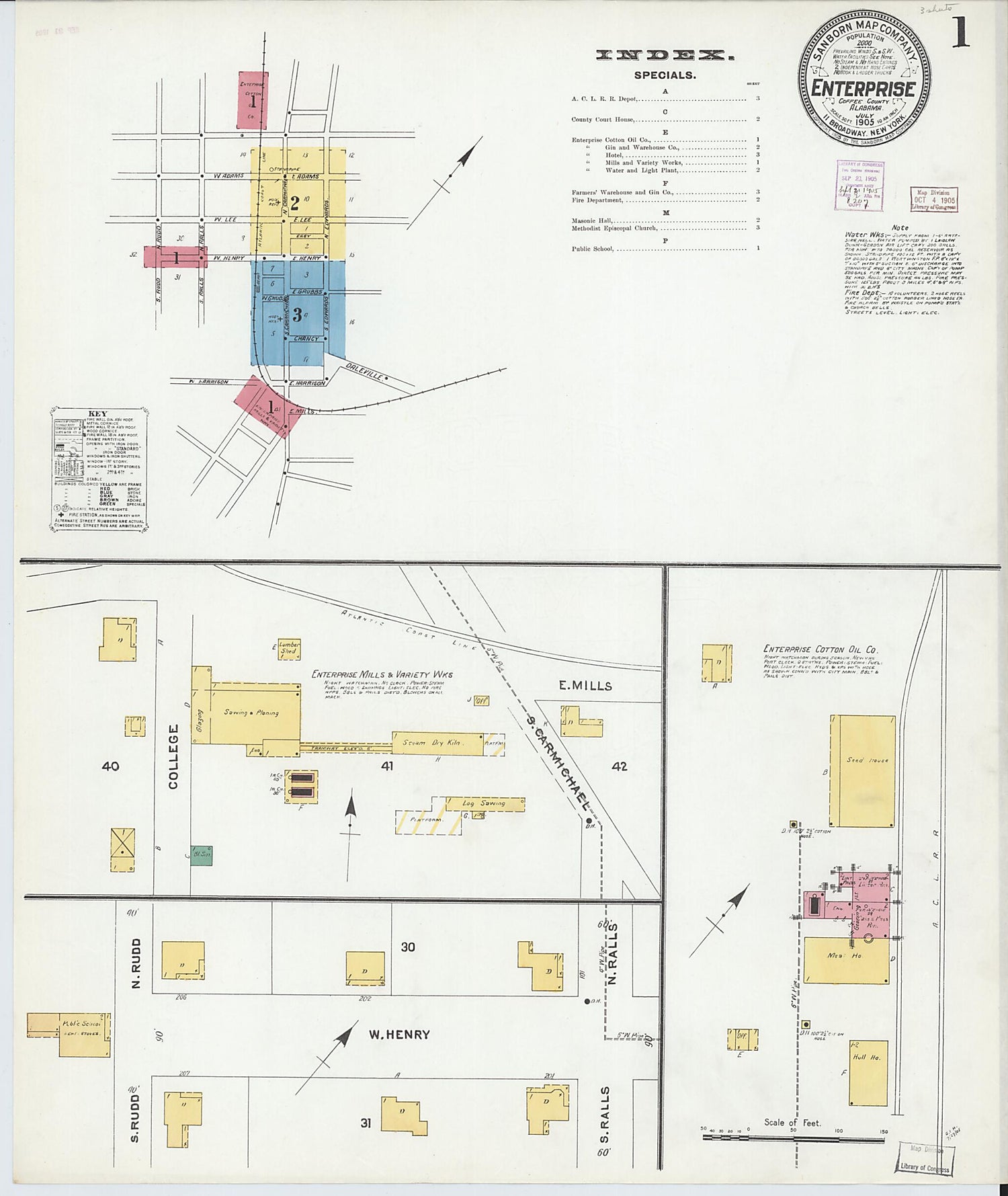 This old map of Enterprise, Coffee County, Alabama was created by Sanborn Map Company in 1905