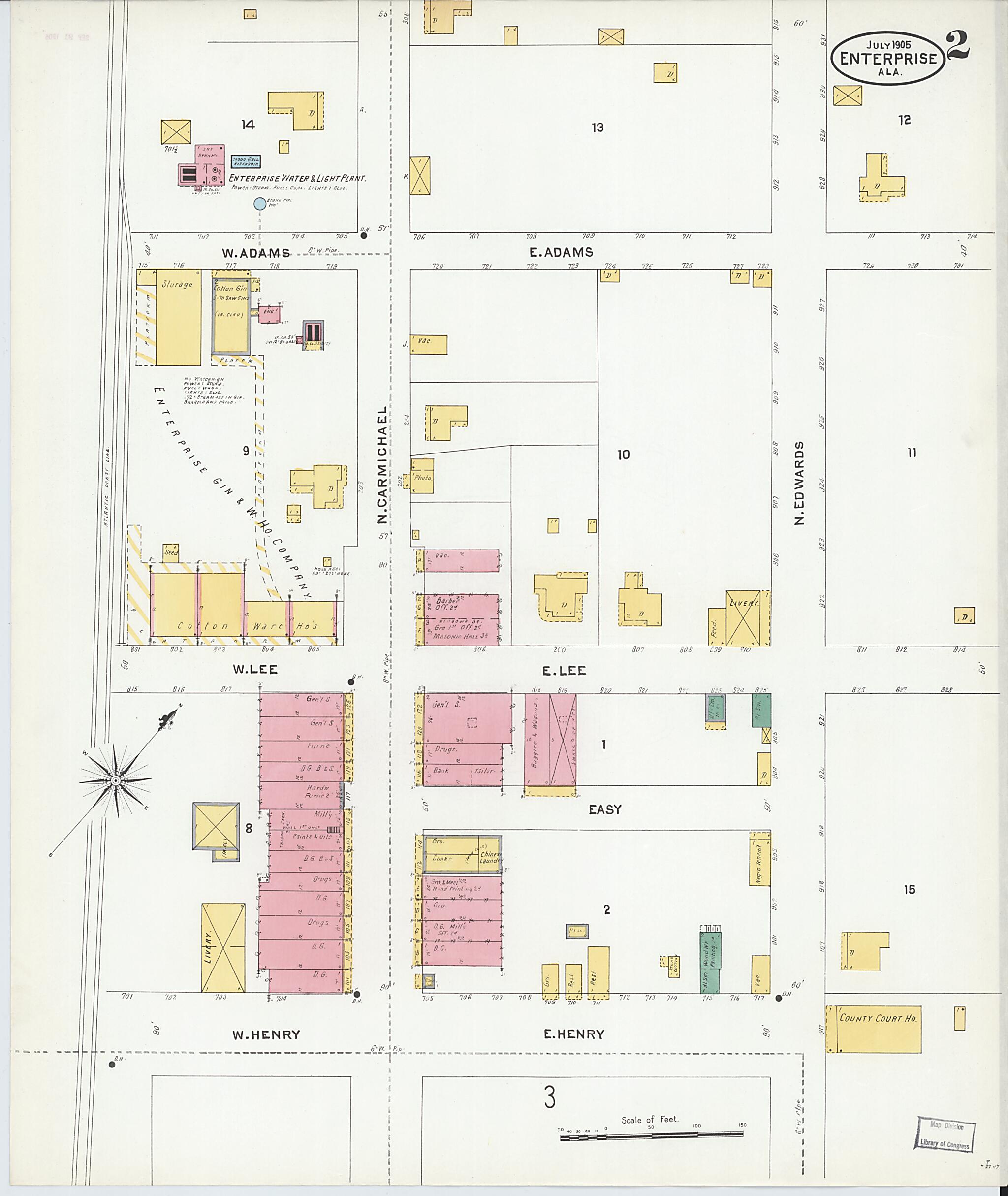 This old map of Enterprise, Coffee County, Alabama was created by Sanborn Map Company in 1905