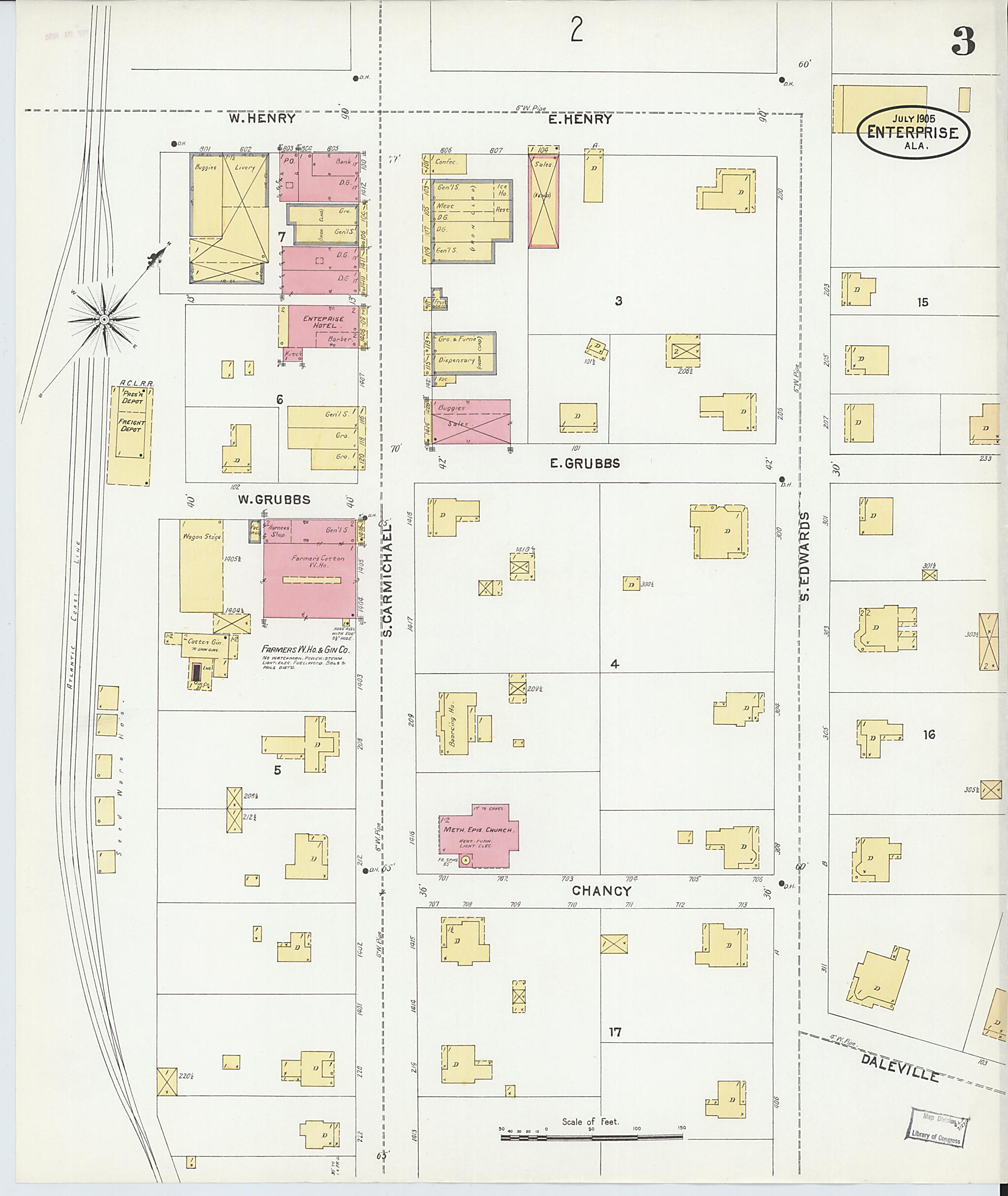 This old map of Enterprise, Coffee County, Alabama was created by Sanborn Map Company in 1905