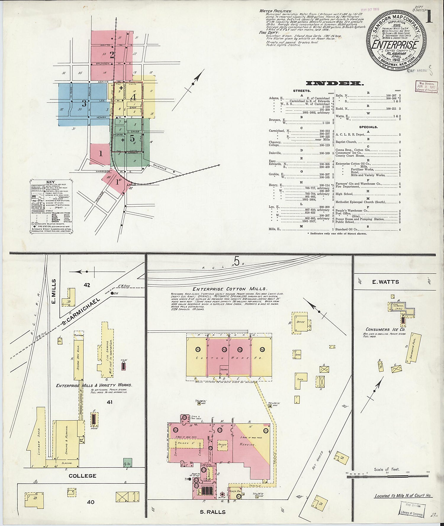 This old map of Enterprise, Coffee County, Alabama was created by Sanborn Map Company in 1910