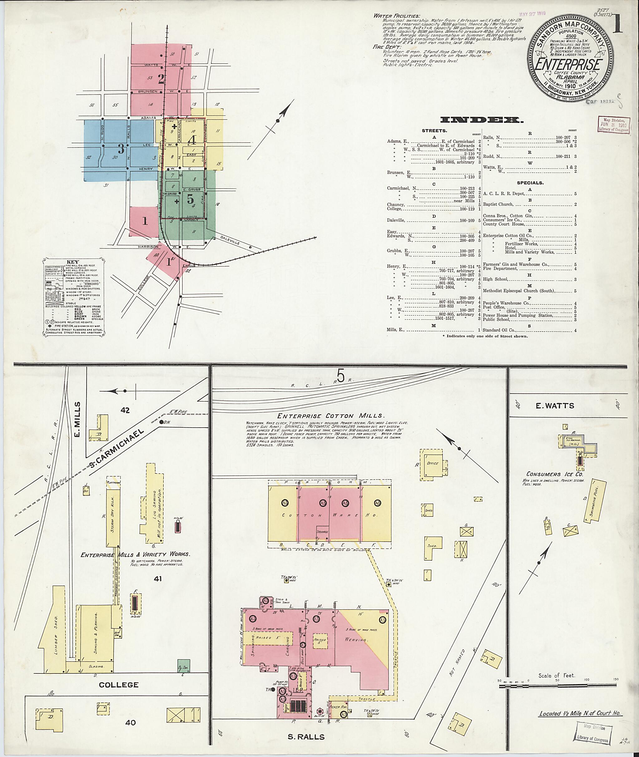 This old map of Enterprise, Coffee County, Alabama was created by Sanborn Map Company in 1910