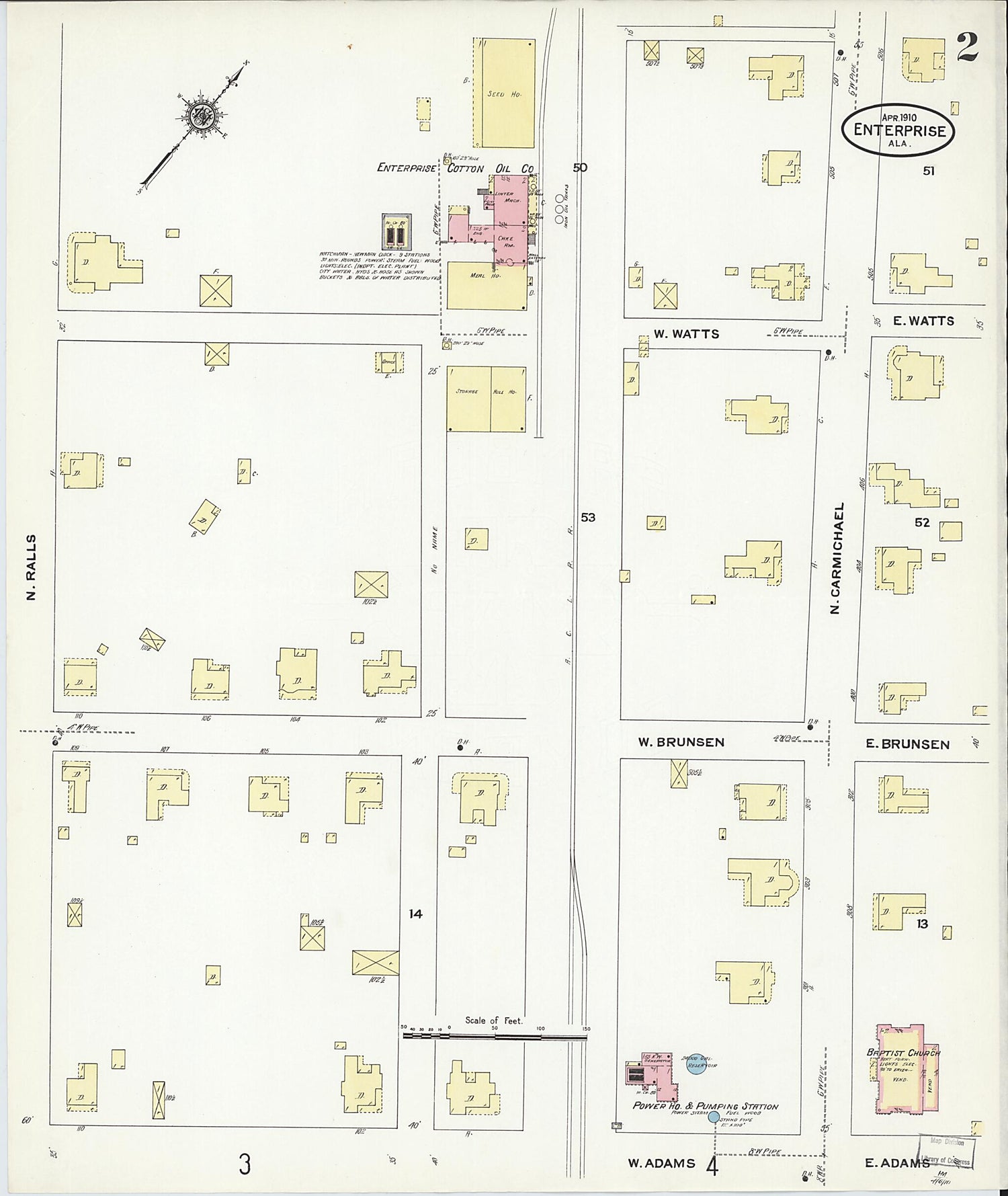 This old map of Enterprise, Coffee County, Alabama was created by Sanborn Map Company in 1910