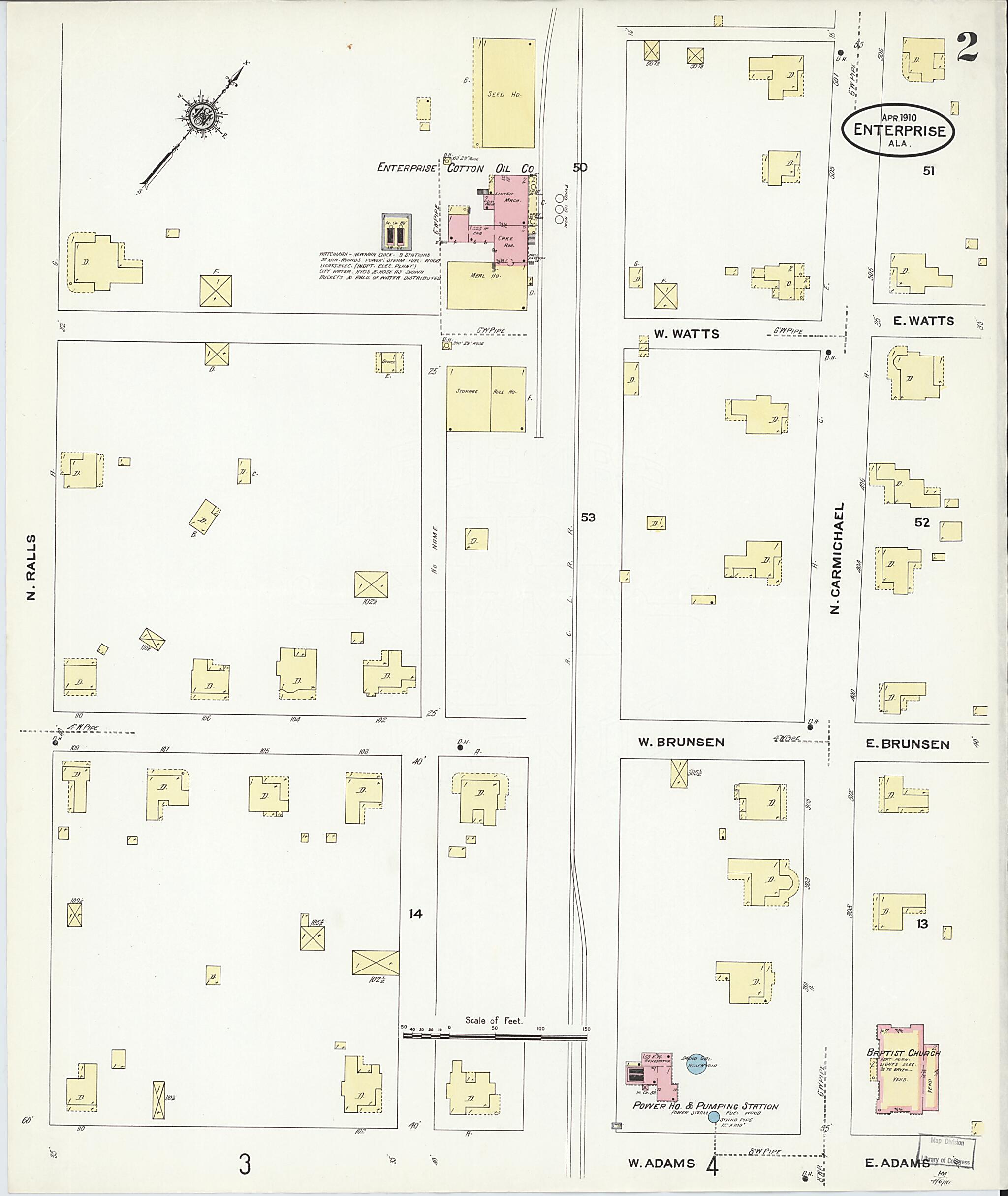 This old map of Enterprise, Coffee County, Alabama was created by Sanborn Map Company in 1910