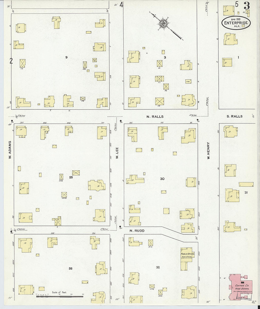 This old map of Enterprise, Coffee County, Alabama was created by Sanborn Map Company in 1910