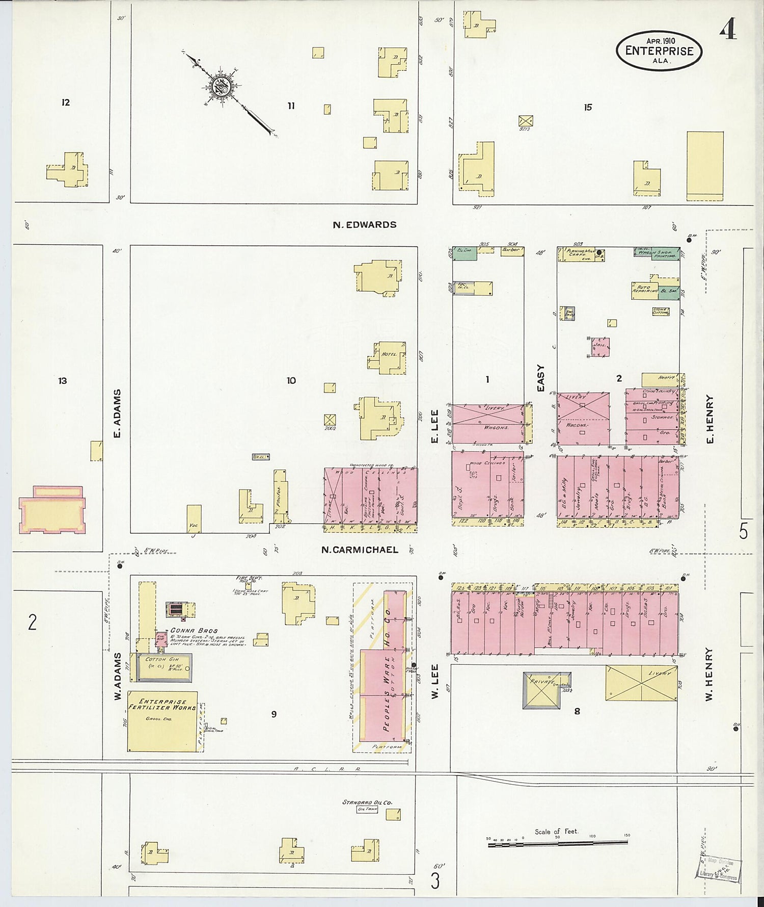 This old map of Enterprise, Coffee County, Alabama was created by Sanborn Map Company in 1910